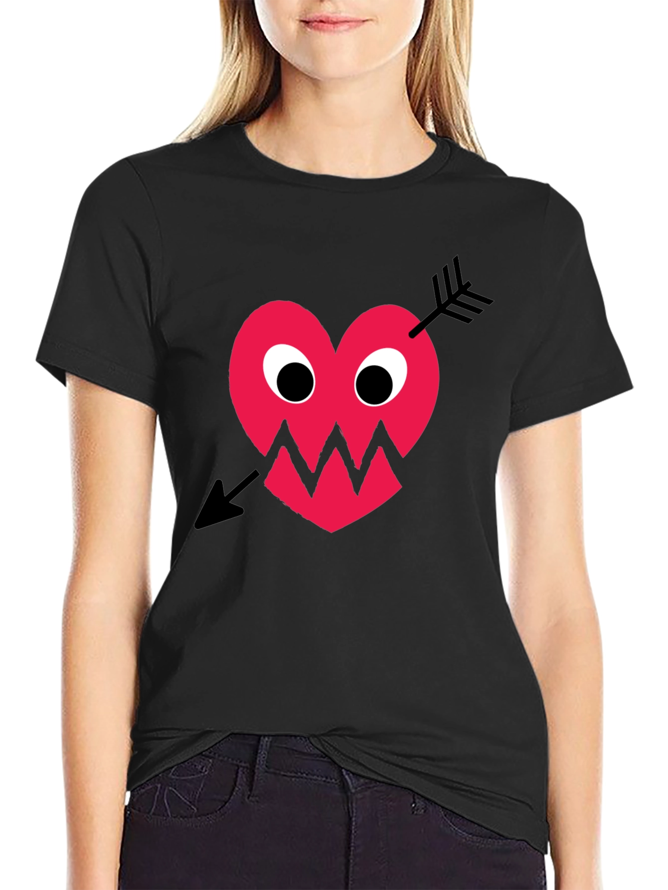 Heart Arrow Graphic Tee - Black Cotton T-Shirt