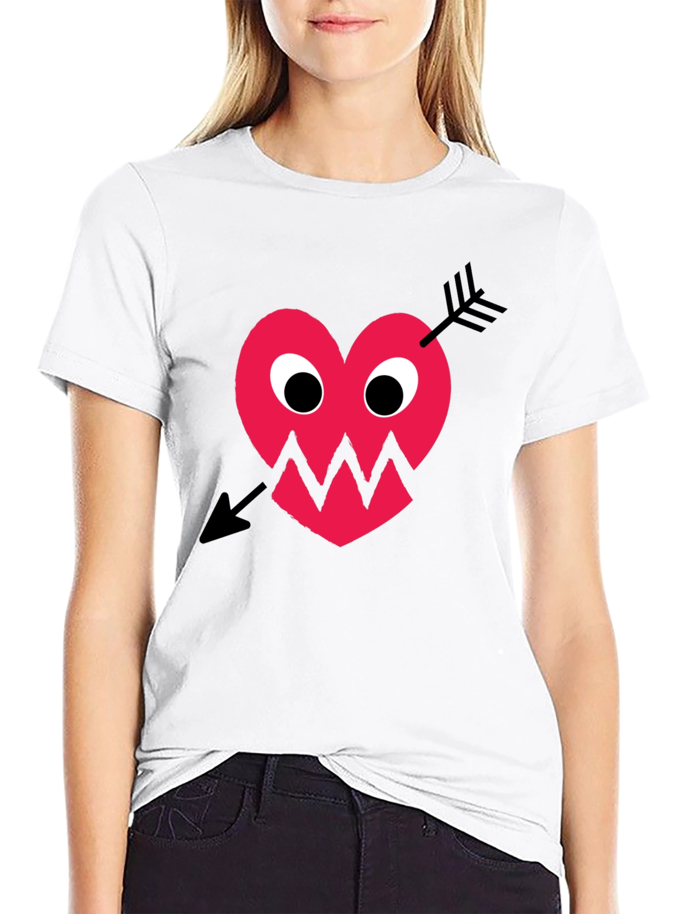 Heart Arrow Graphic Tee - Black Cotton T-Shirt