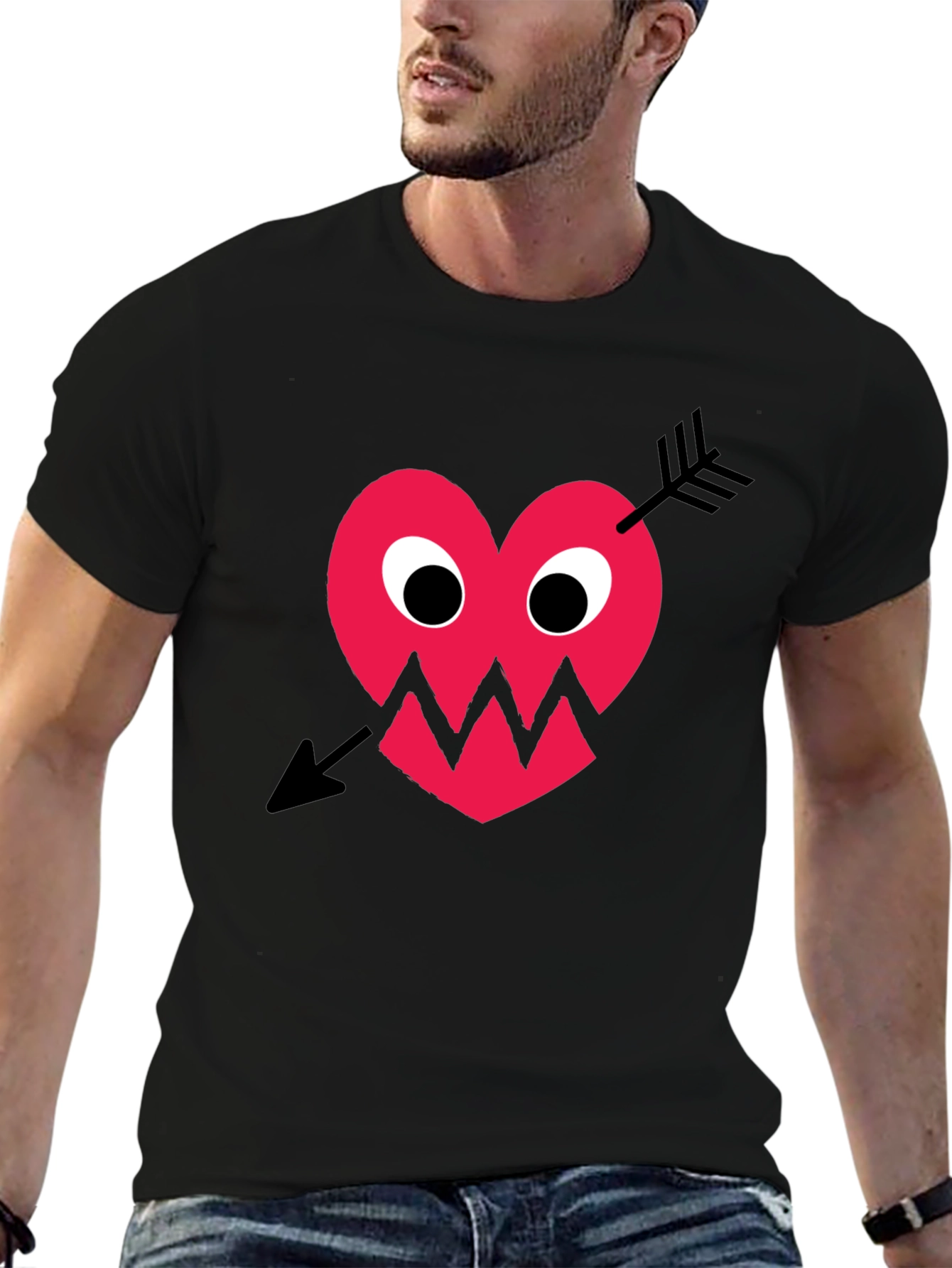 Heart Arrow Graphic Tee - Black Cotton T-Shirt