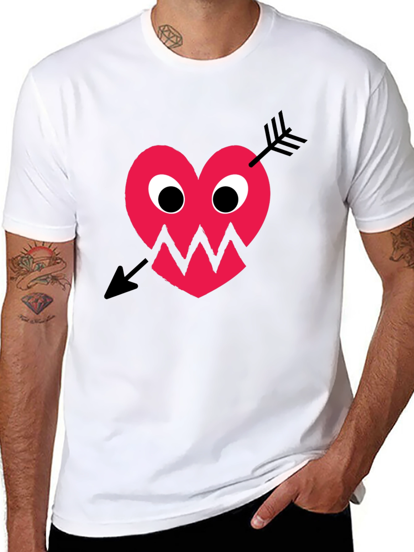 Heart Arrow Graphic Tee - Black Cotton T-Shirt