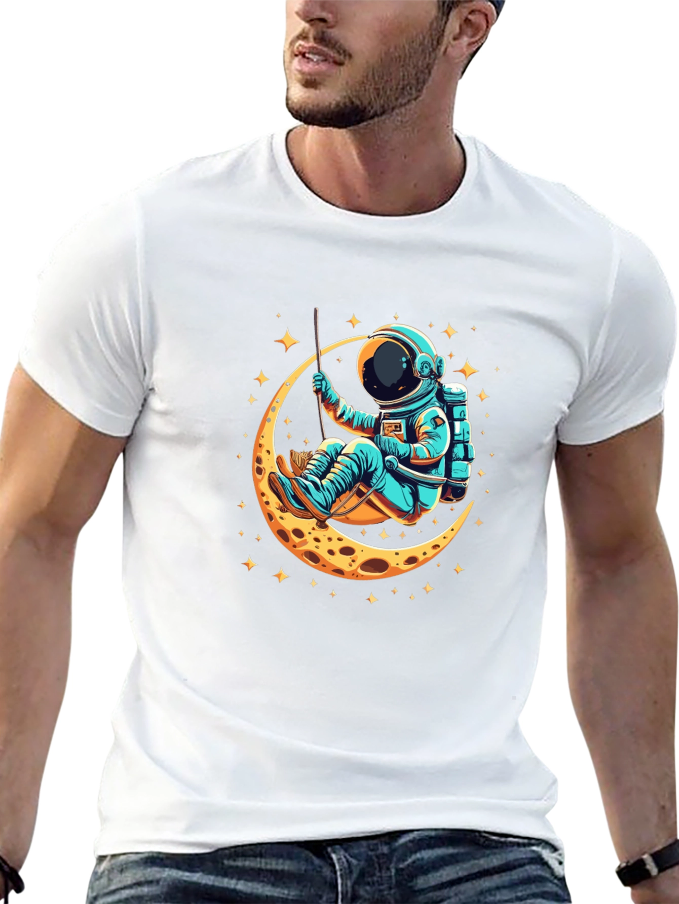 Astronaut on Moon Graphic T-Shirt - Black