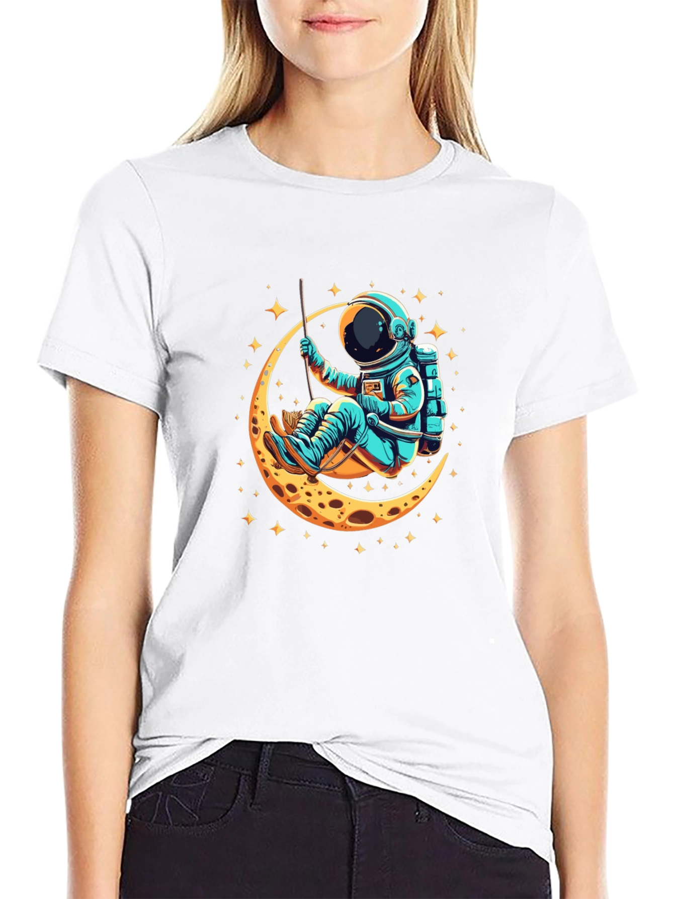 Astronaut on Moon Graphic T-Shirt - Black