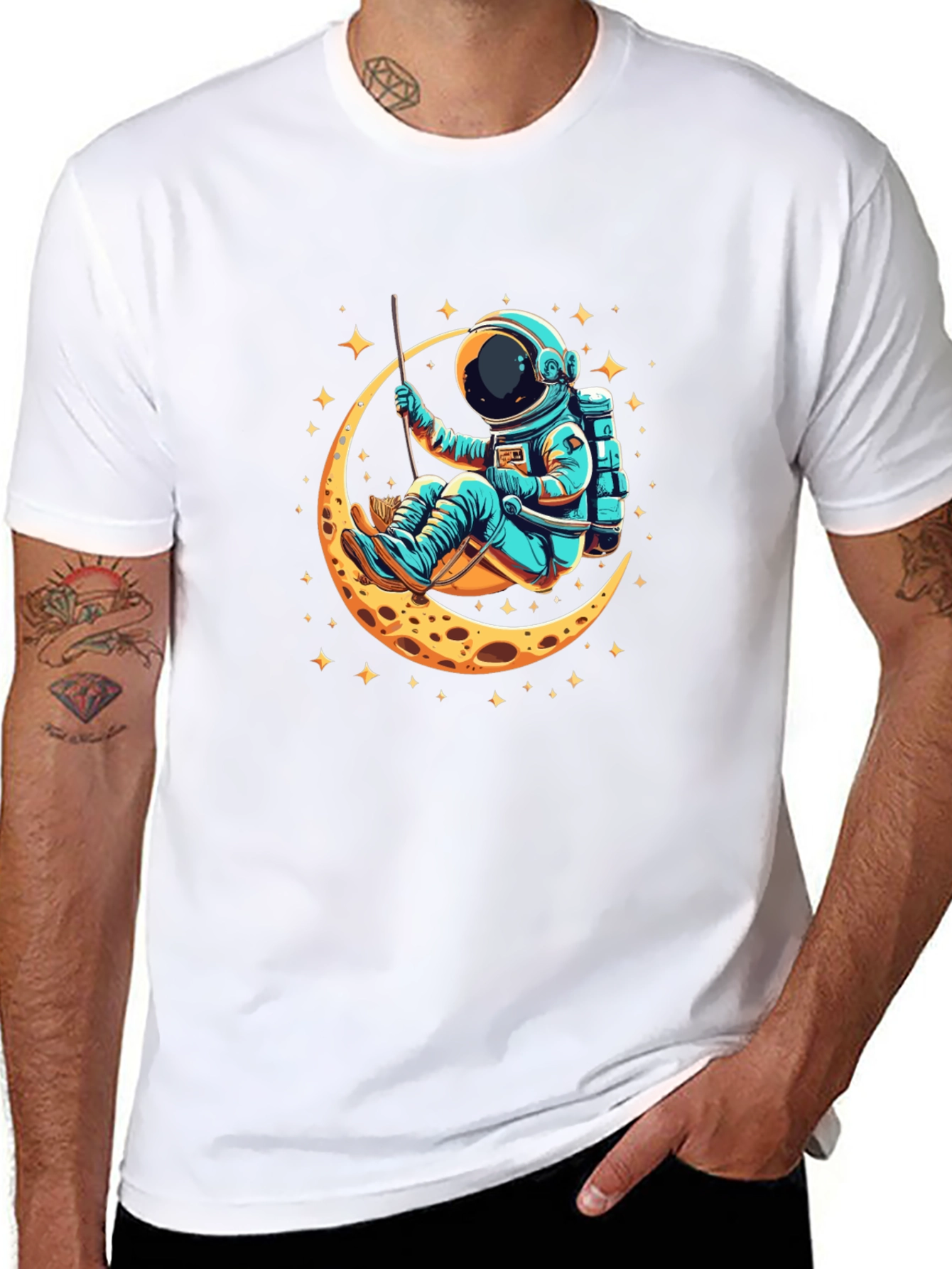 Astronaut on Moon Graphic T-Shirt - Black