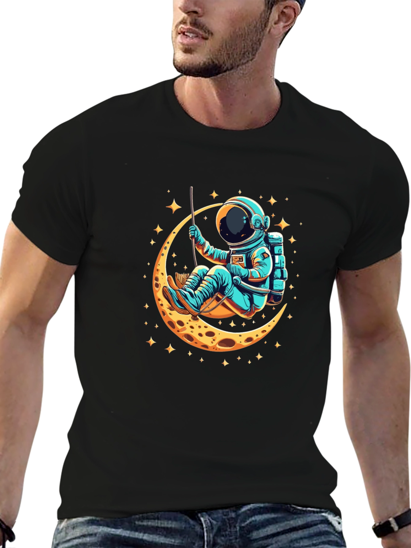 Astronaut on Moon Graphic T-Shirt - Black