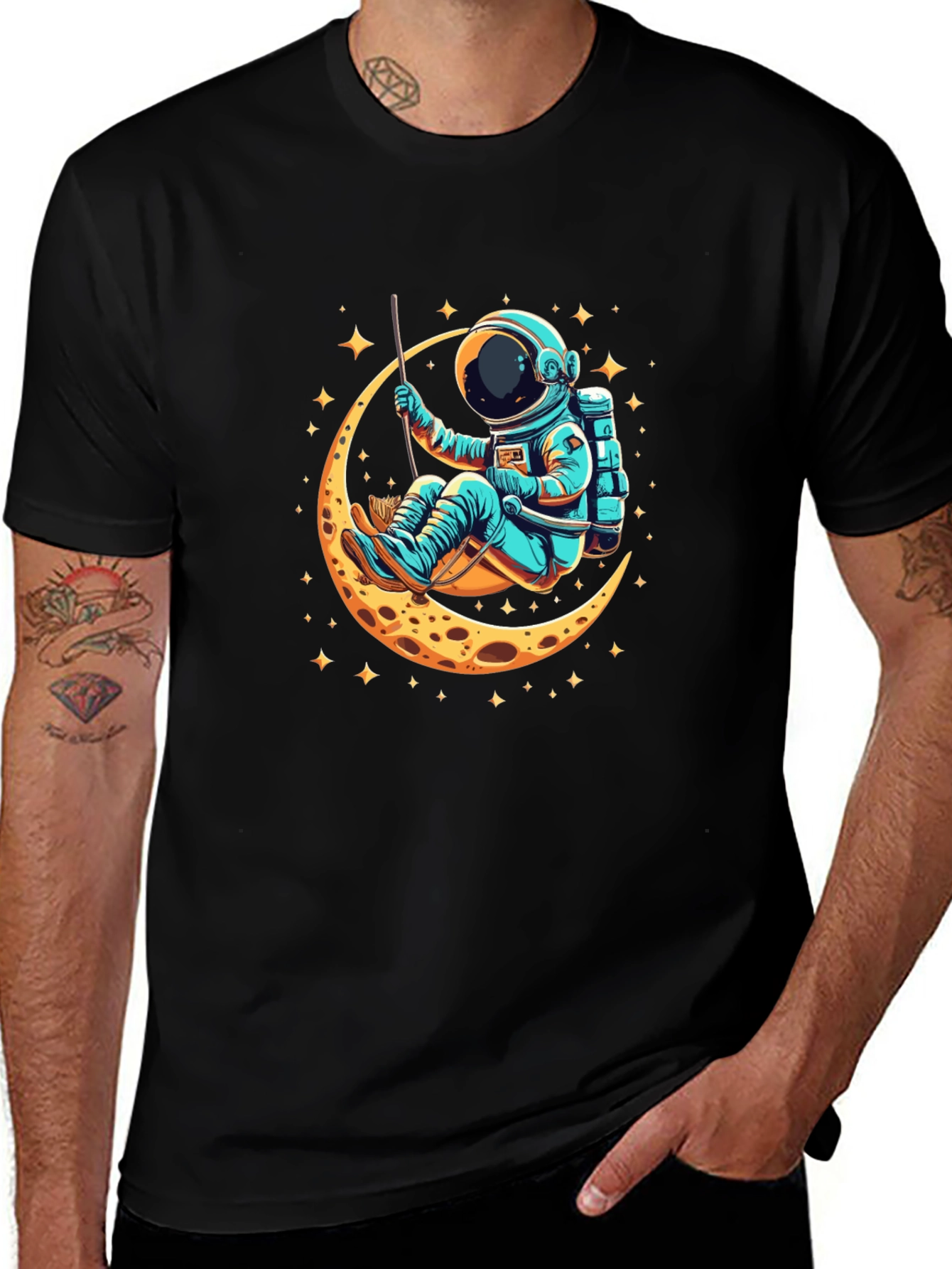 Astronaut on Moon Graphic T-Shirt - Black
