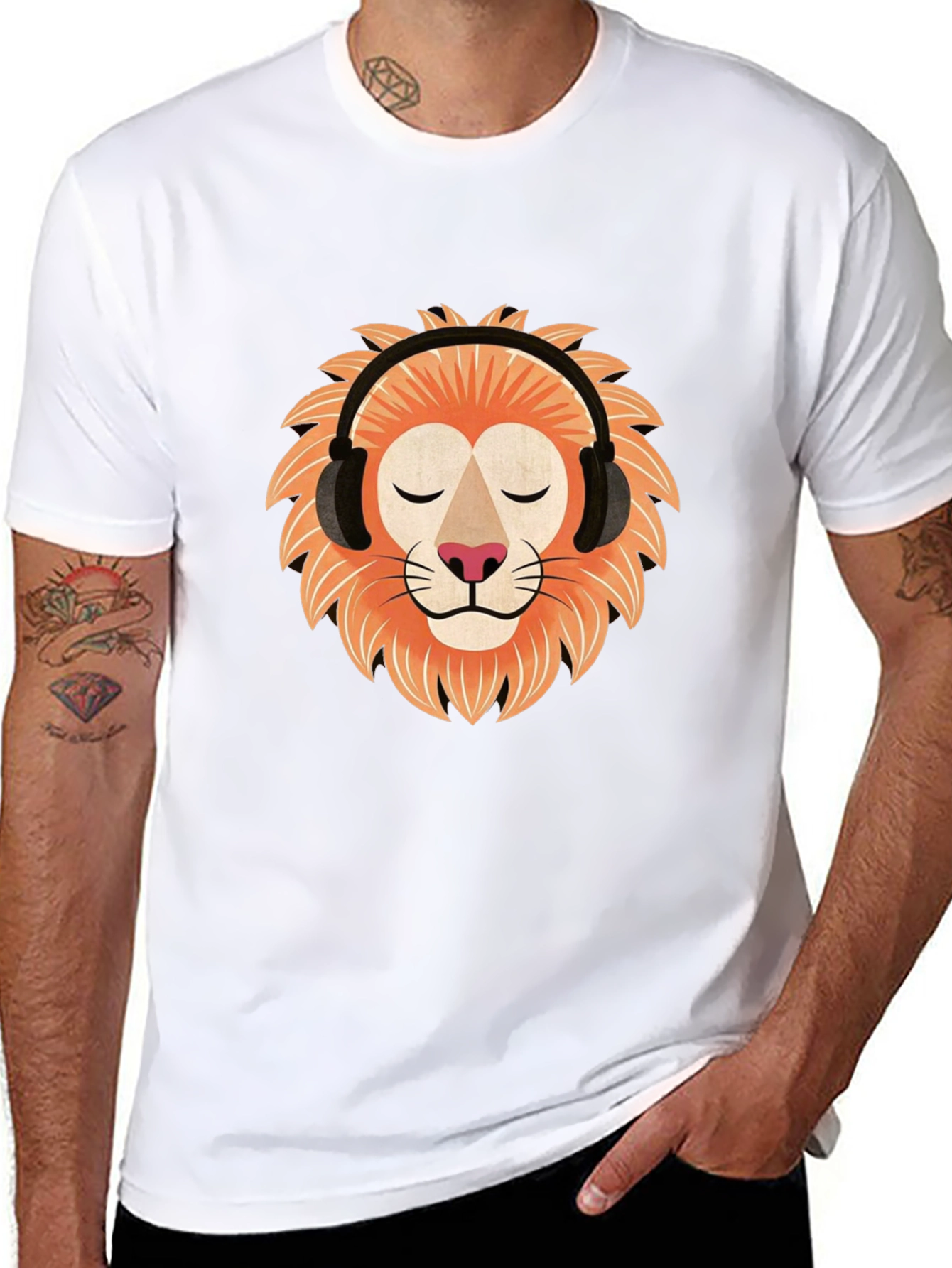 Lion Headphone Graphic Tee - Black Cotton