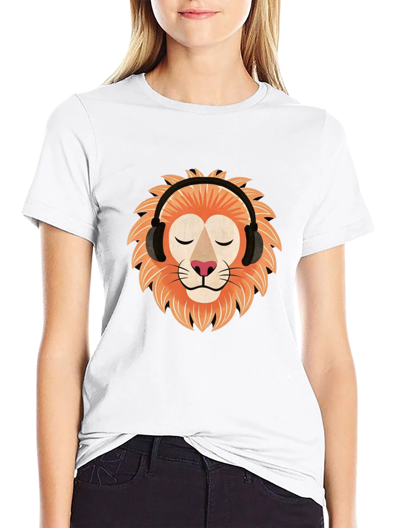 Lion Headphone Graphic Tee - Black Cotton