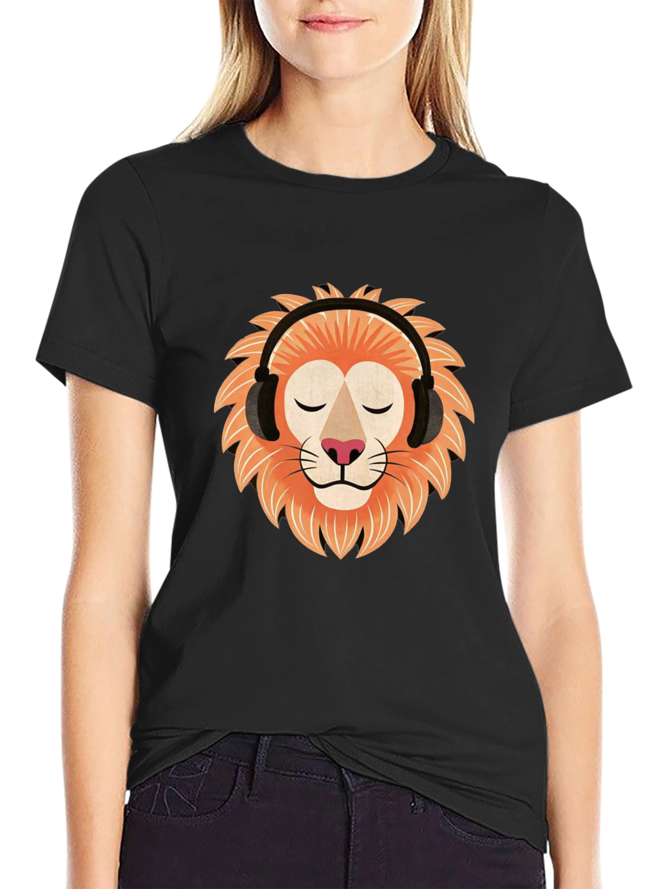 Lion Headphone Graphic Tee - Black Cotton