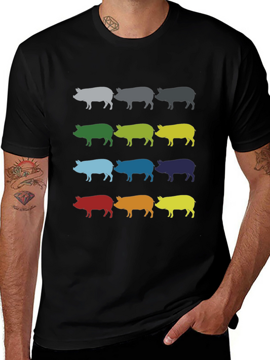 Colorful Pig Silhouette Graphic T-Shirt - Unisex