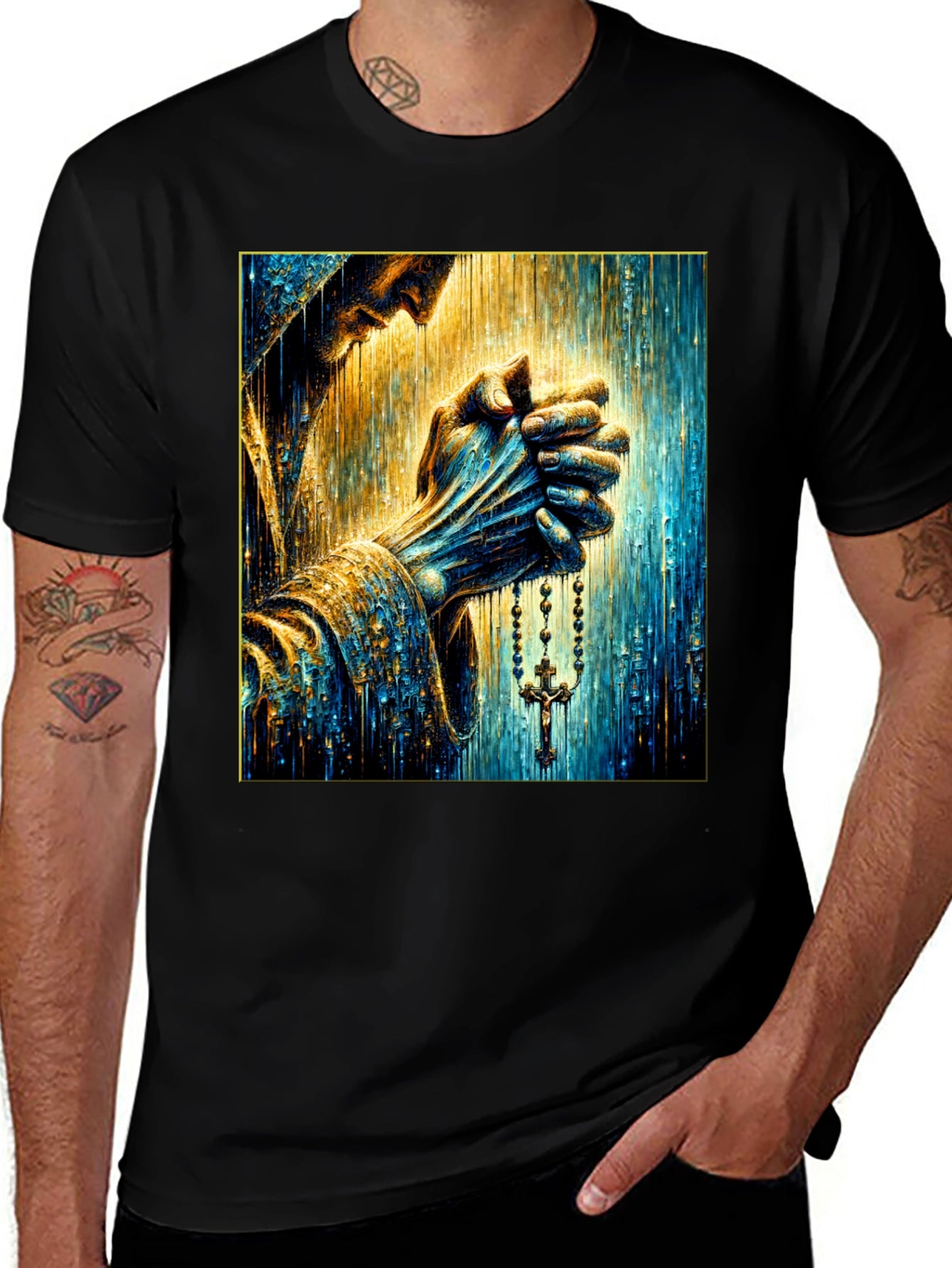 Praying Hands Graphic Tee - Religious Art Shirt