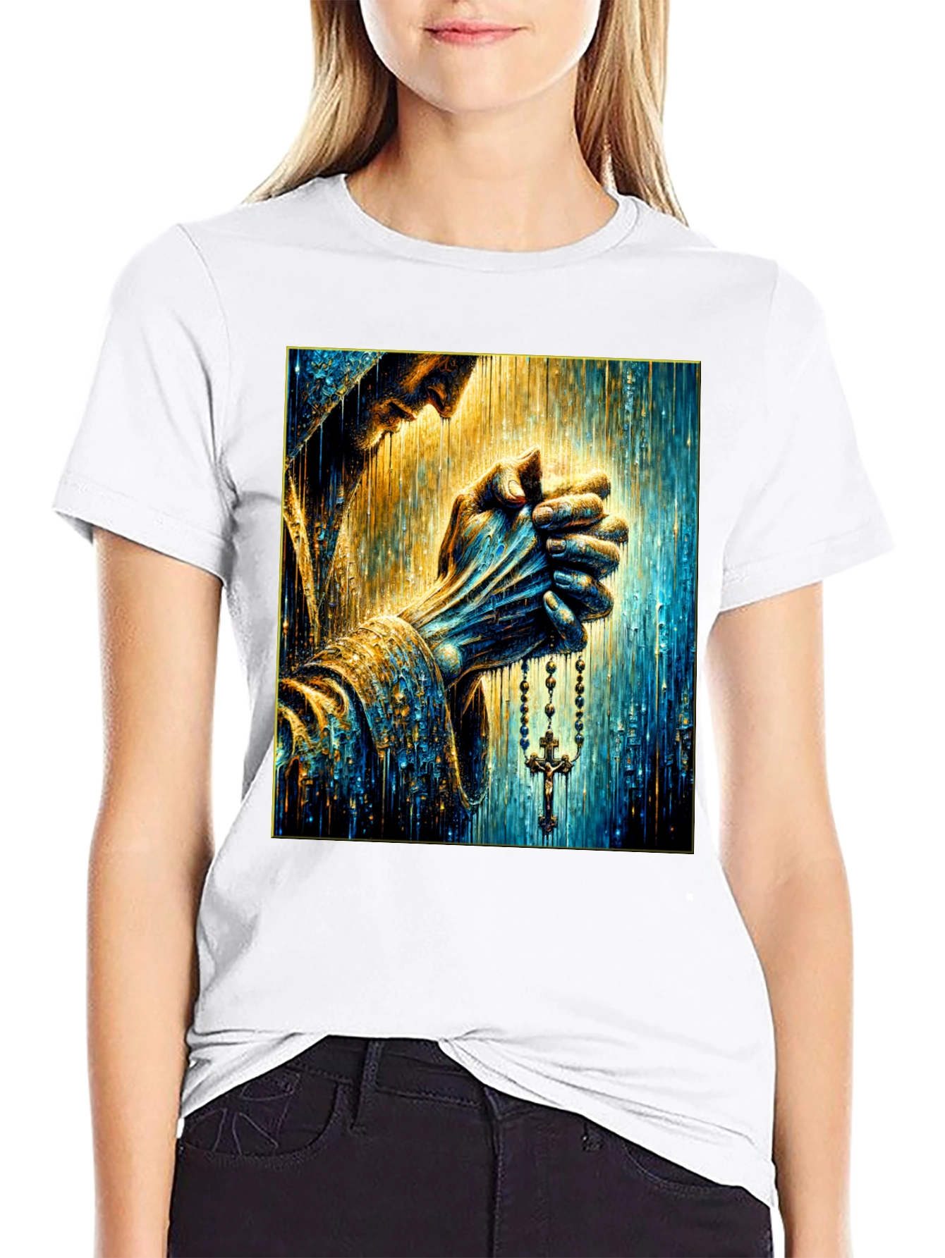 Praying Hands Graphic Tee - Religious Art Shirt