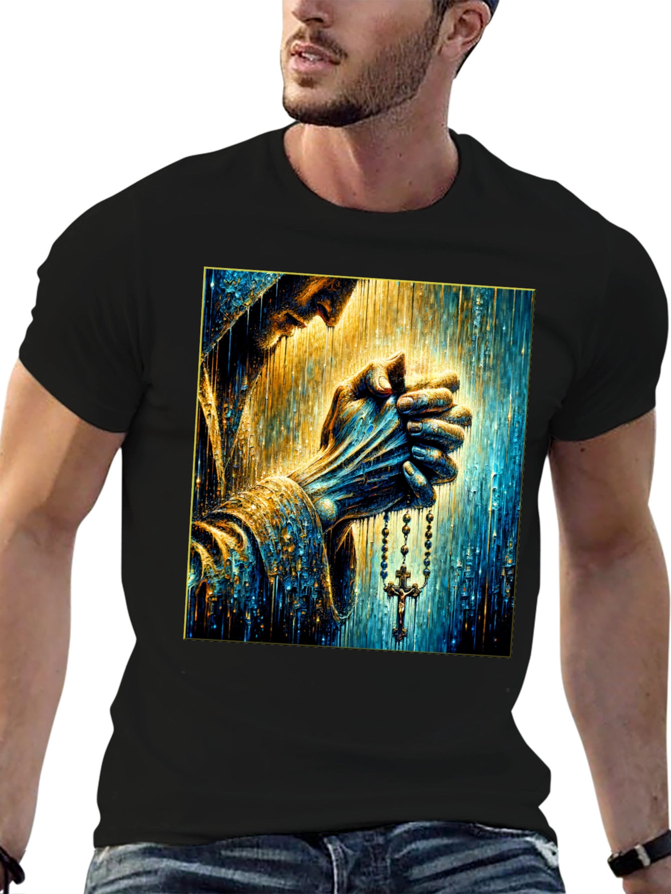 Praying Hands Graphic Tee - Religious Art Shirt