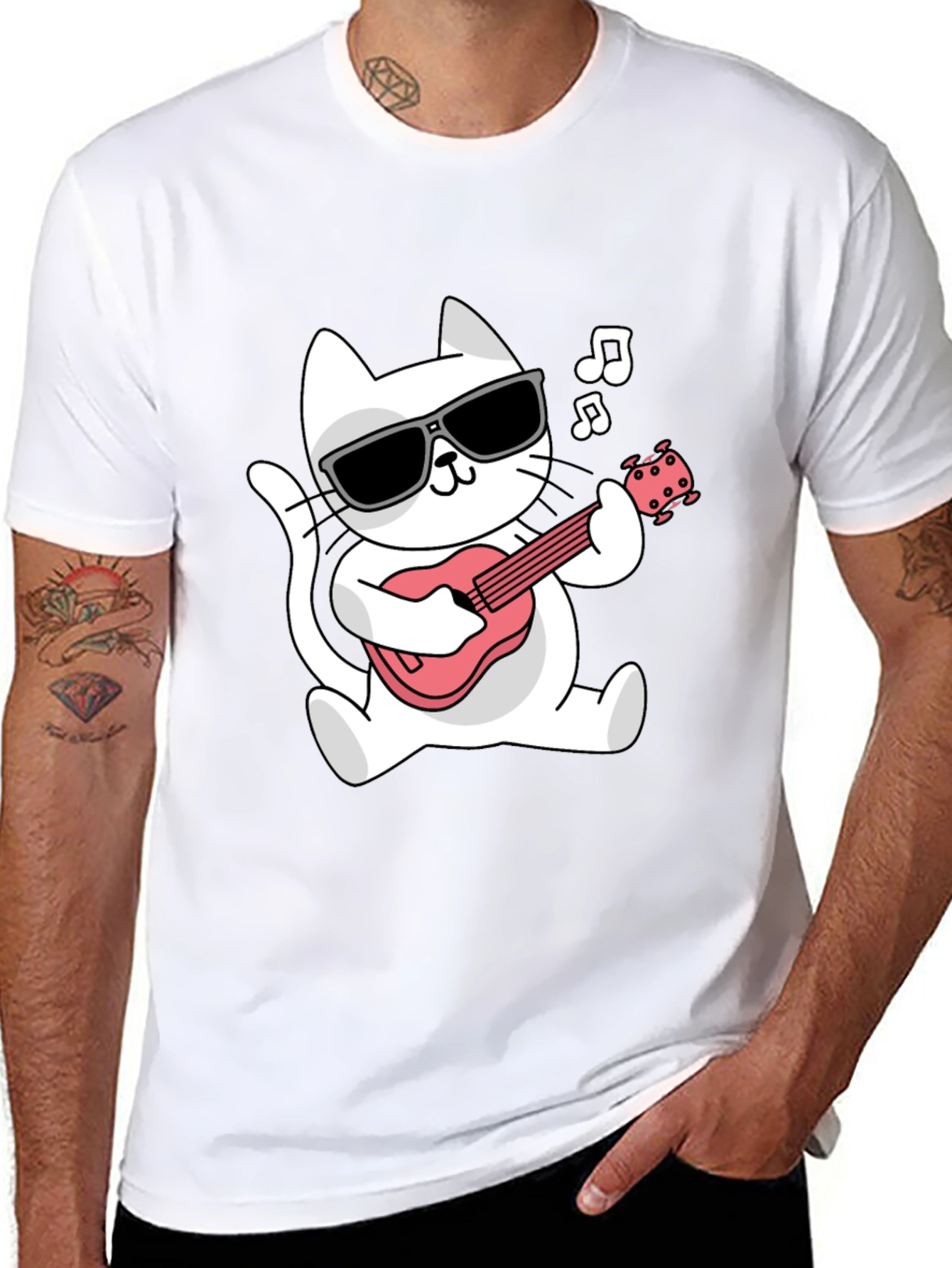 Cool Cat Guitar Player Graphic Tee