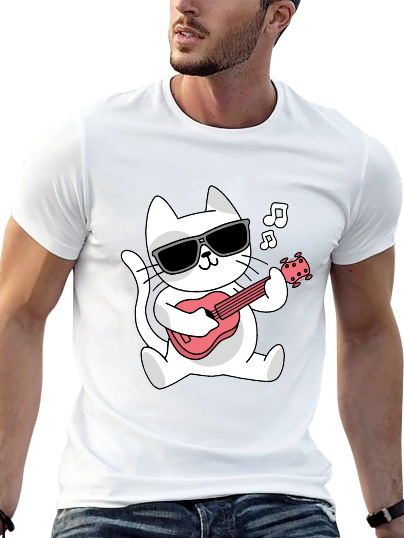 Cool Cat Guitar Player Graphic Tee