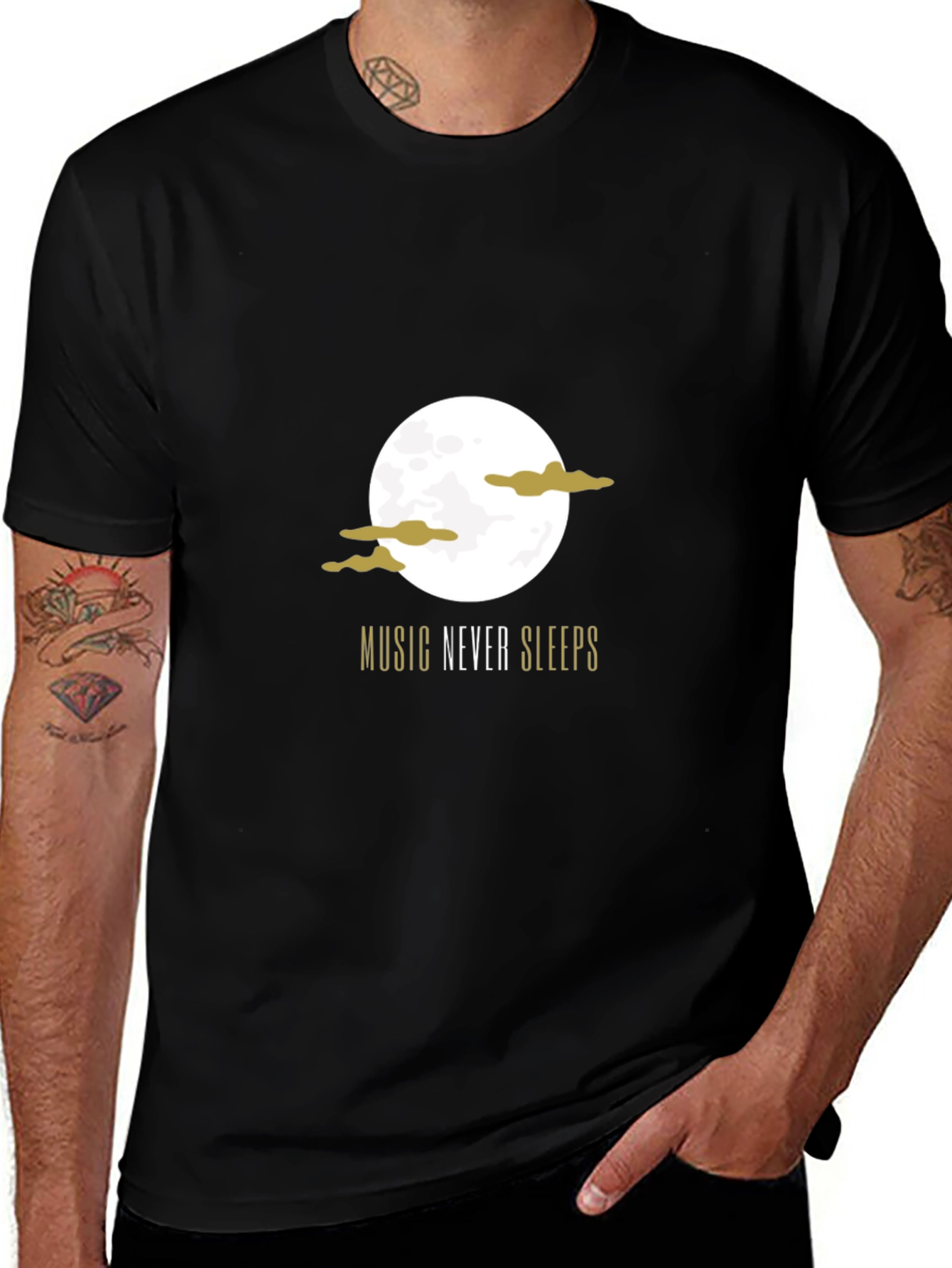 Music Never Sleeps Graphic Tee - Black Cotton T-Shirt