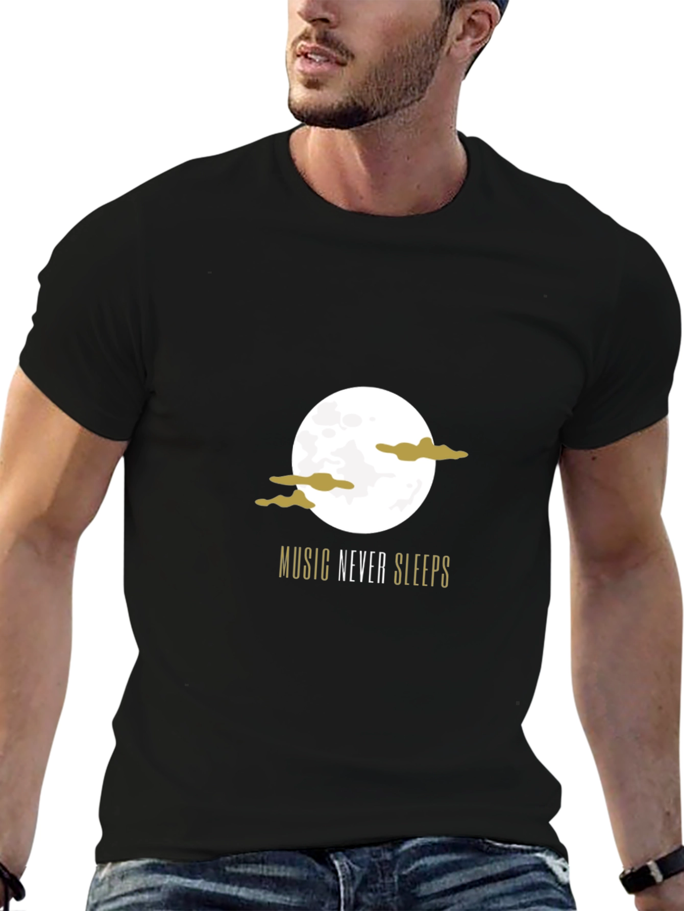 Music Never Sleeps Graphic Tee - Black Cotton T-Shirt