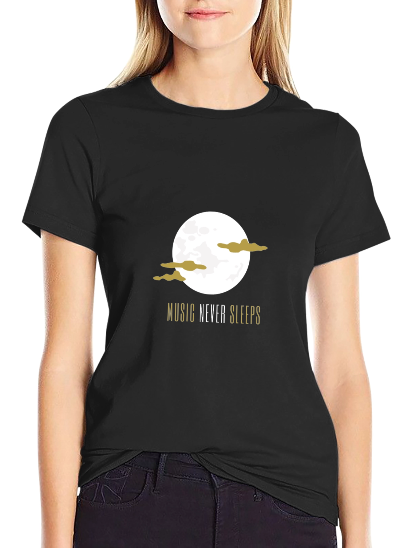 Music Never Sleeps Graphic Tee - Black Cotton T-Shirt