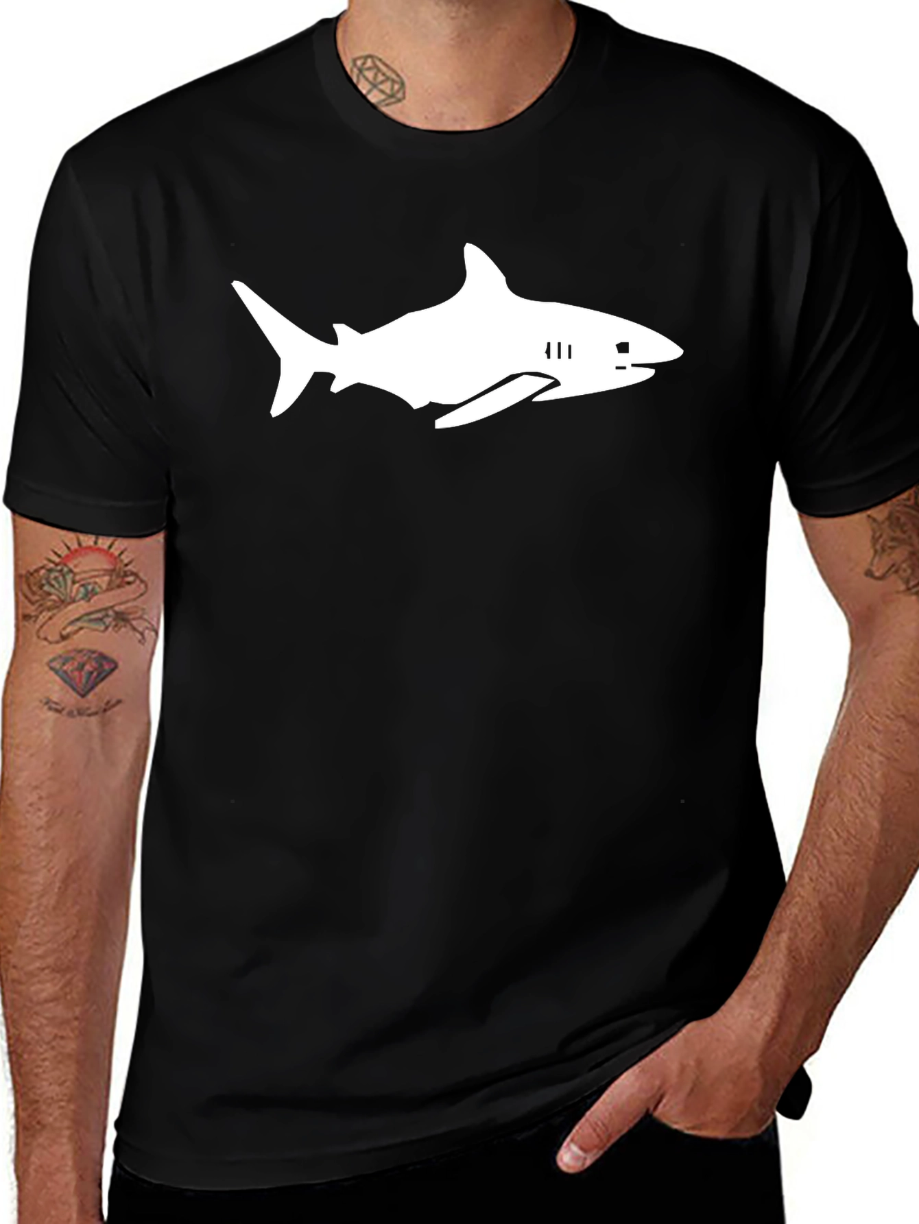 Shark Graphic Tee - Black Cotton T-Shirt