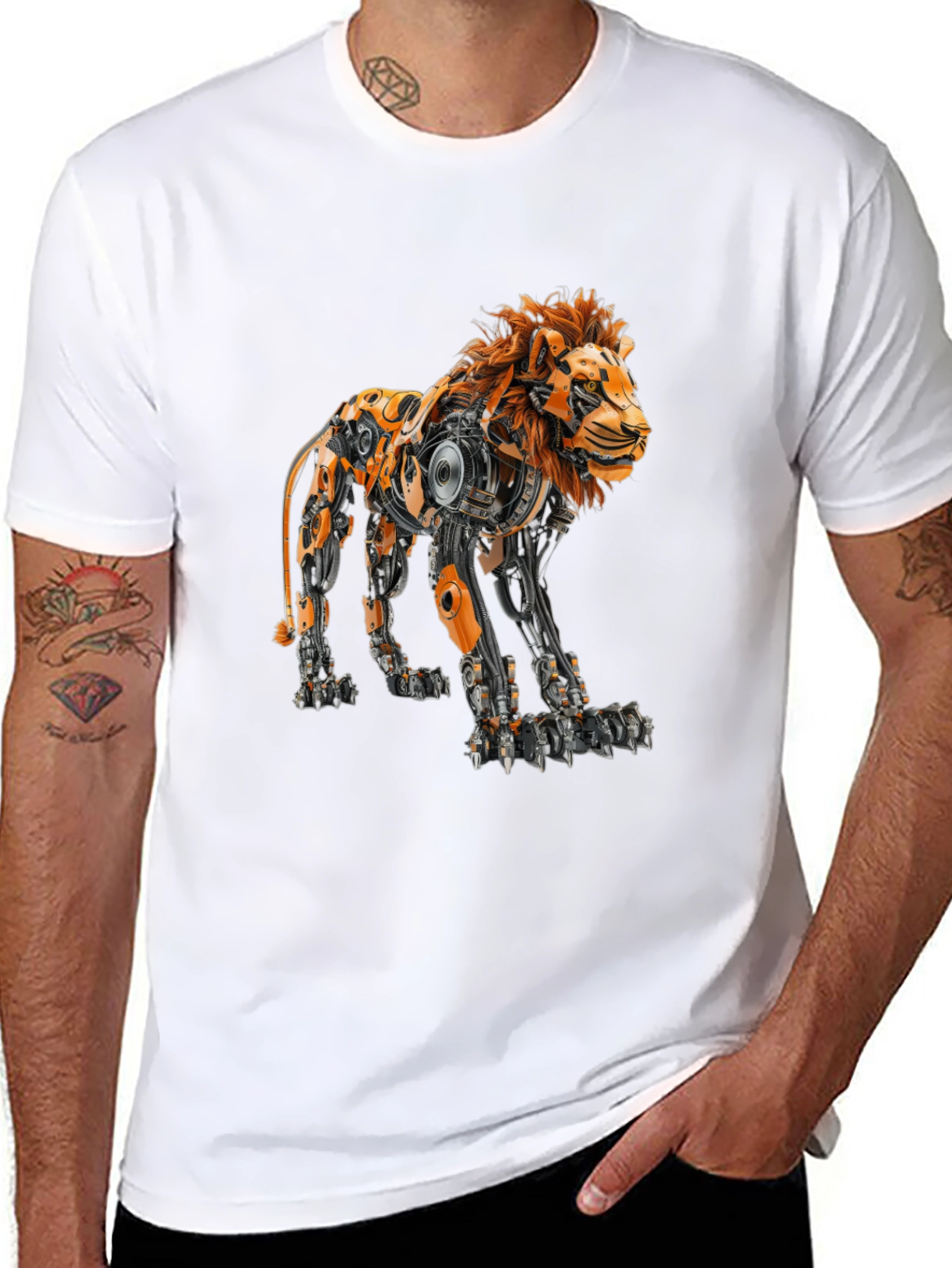 Robotic Lion Graphic Tee - Cool Mech Design