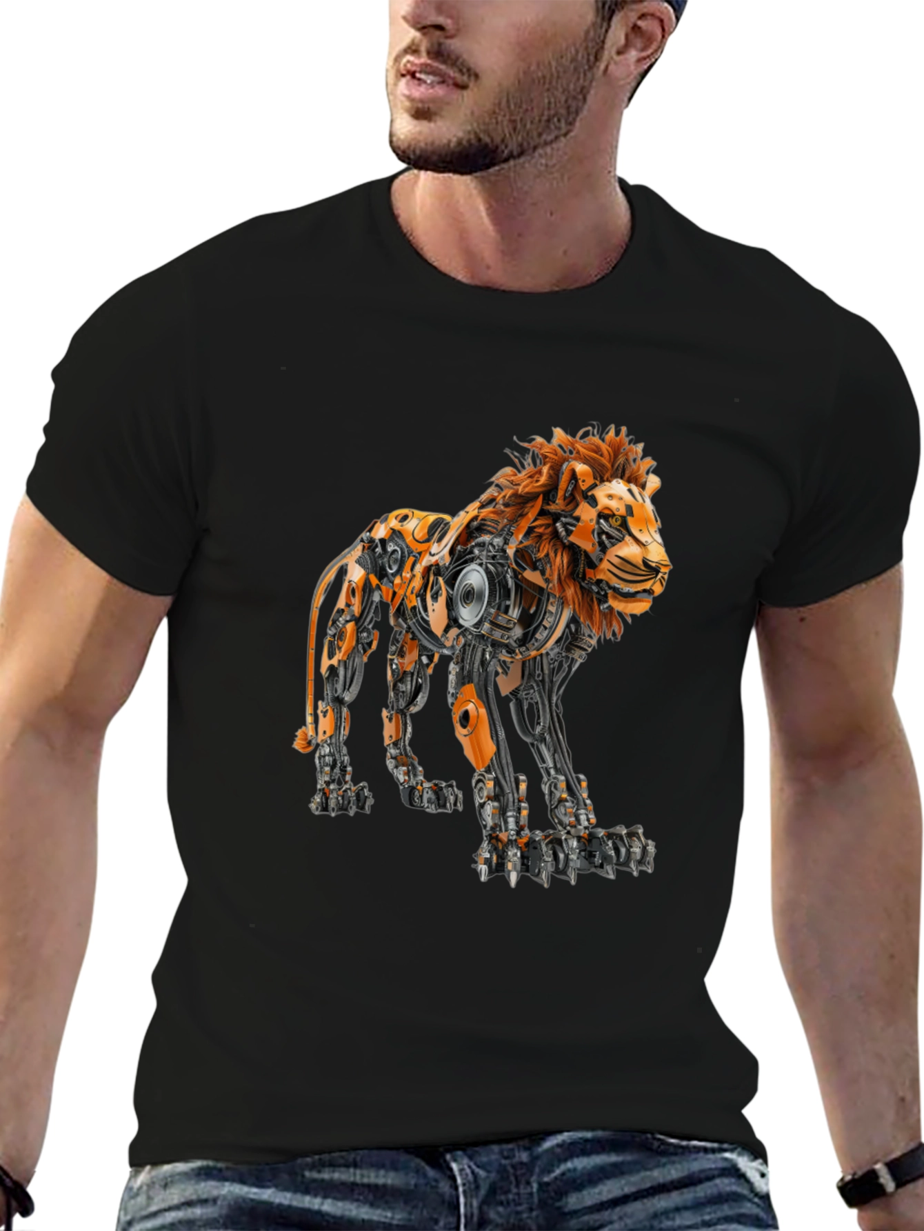 Robotic Lion Graphic Tee - Cool Mech Design