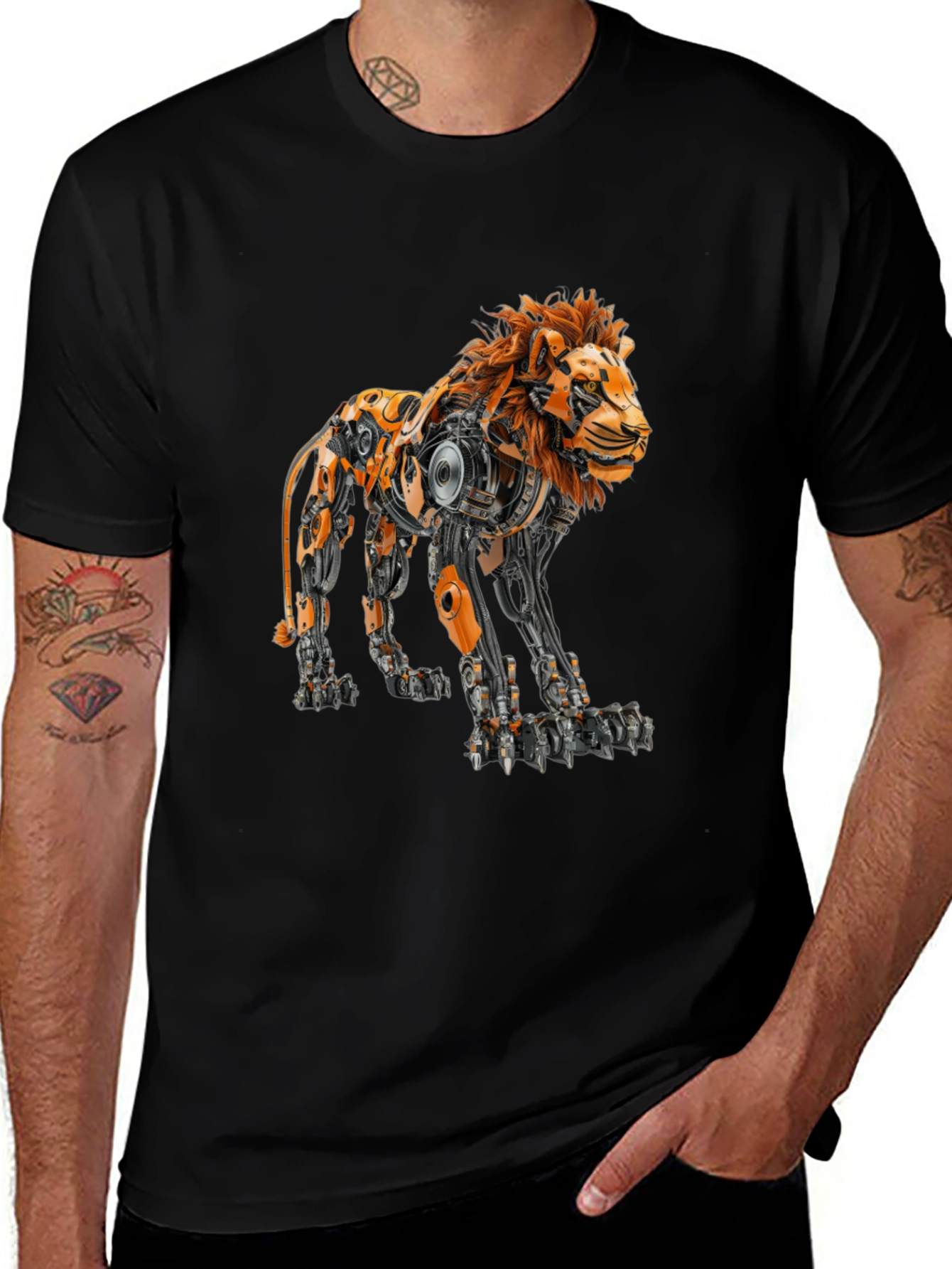 Robotic Lion Graphic Tee - Cool Mech Design