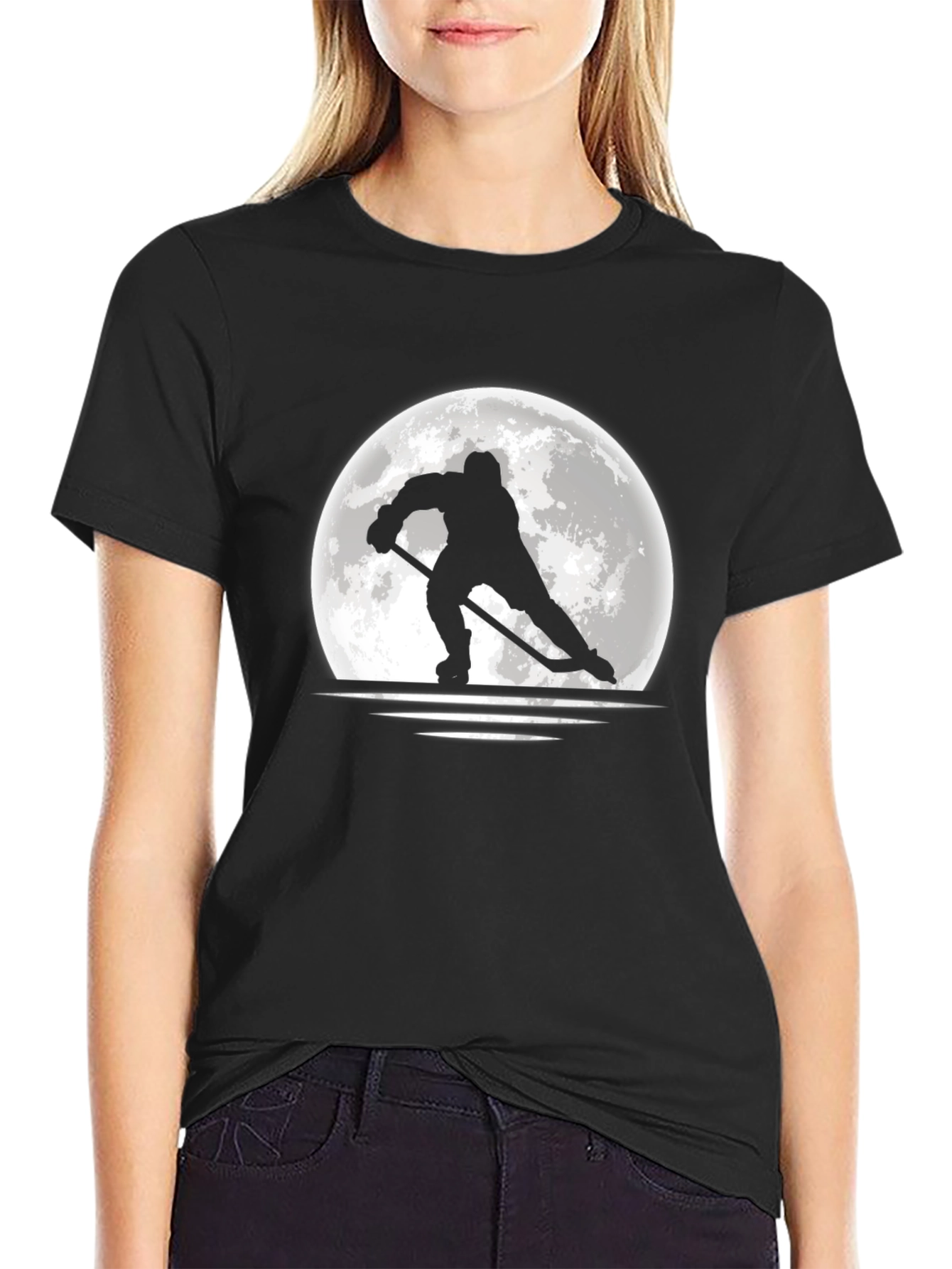 Hockey Moon T-Shirt - Black