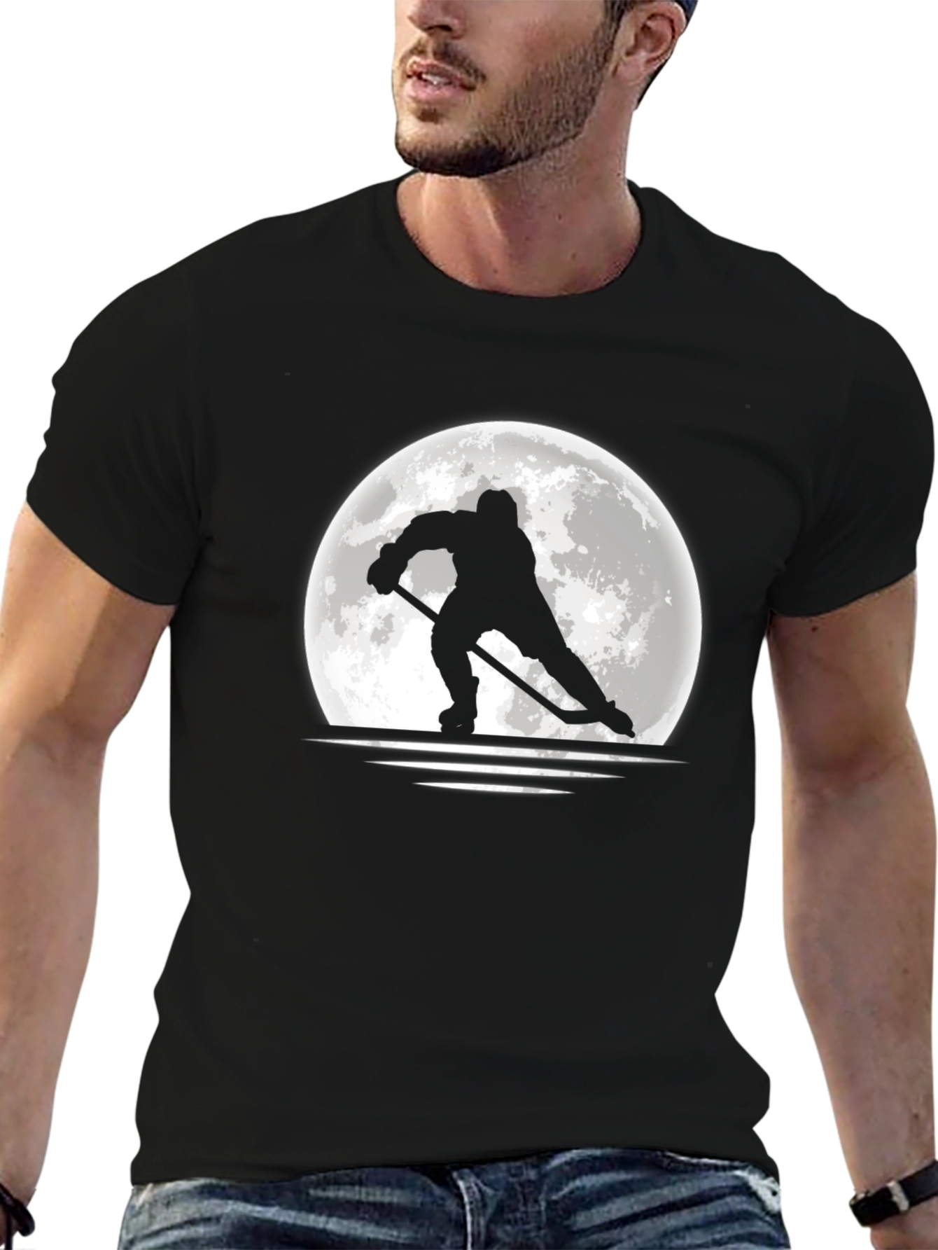Hockey Moon T-Shirt - Black