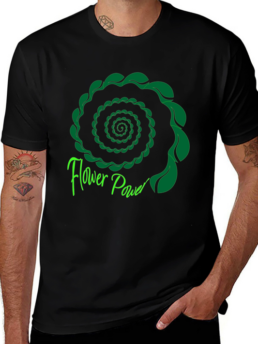 Flower Power Spiral Graphic Tee - Black