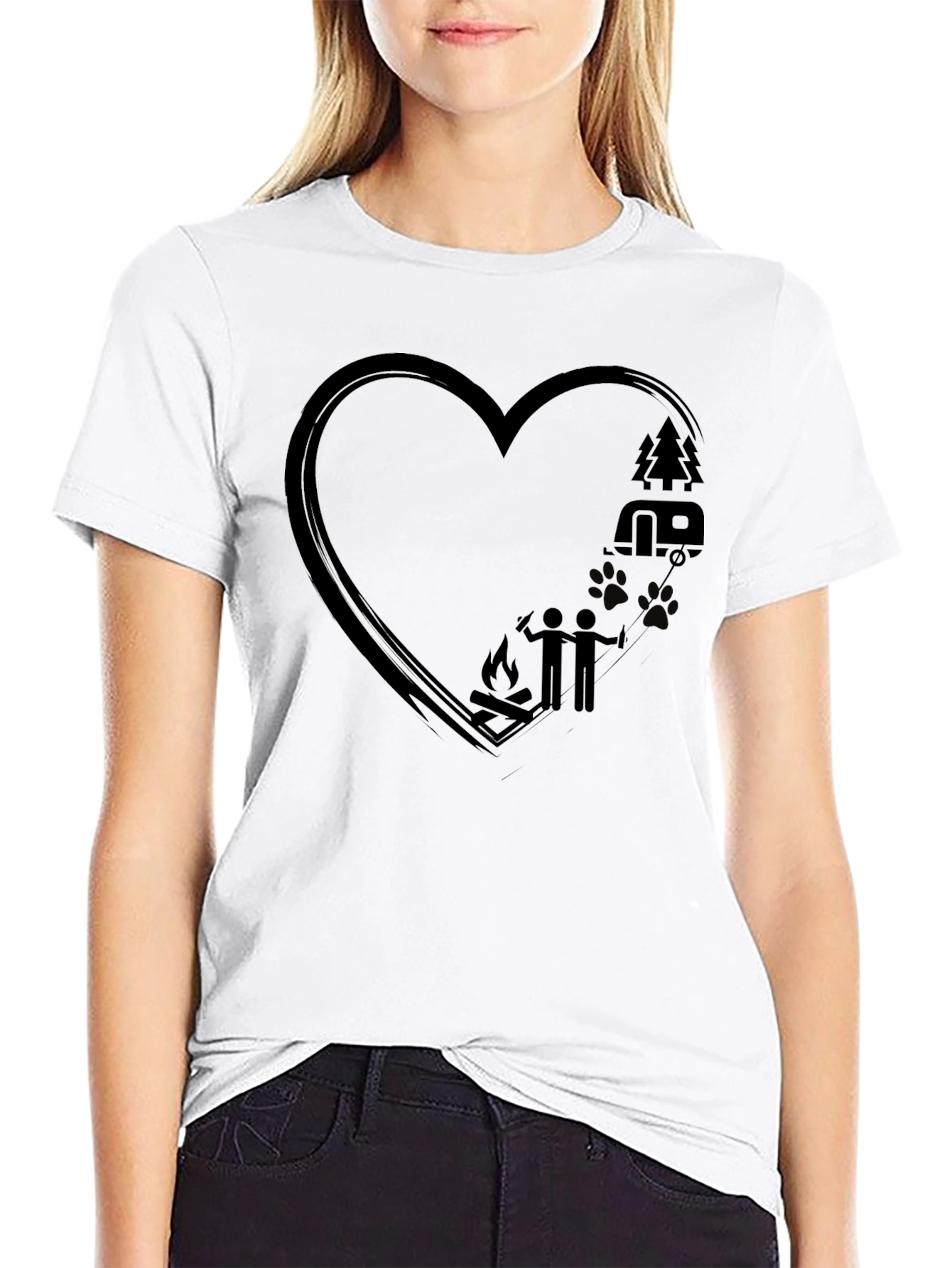 Camping Love Heart T-Shirt - Black