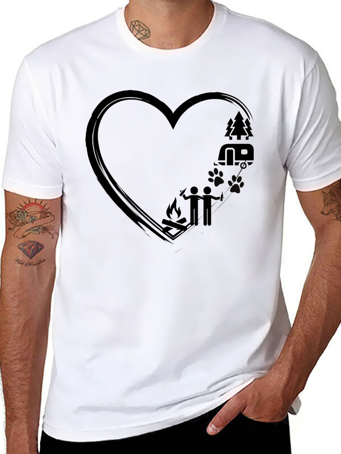 Camping Love Heart T-Shirt - Black