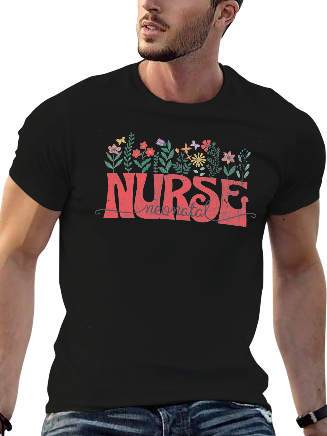 Neonatal Nurse Floral Tee - Black