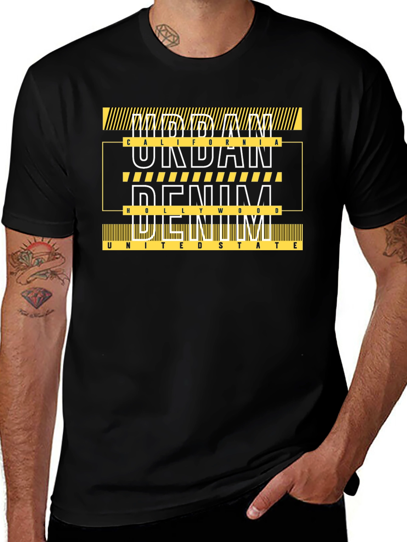 Urban Denim Graphic Tee - Black