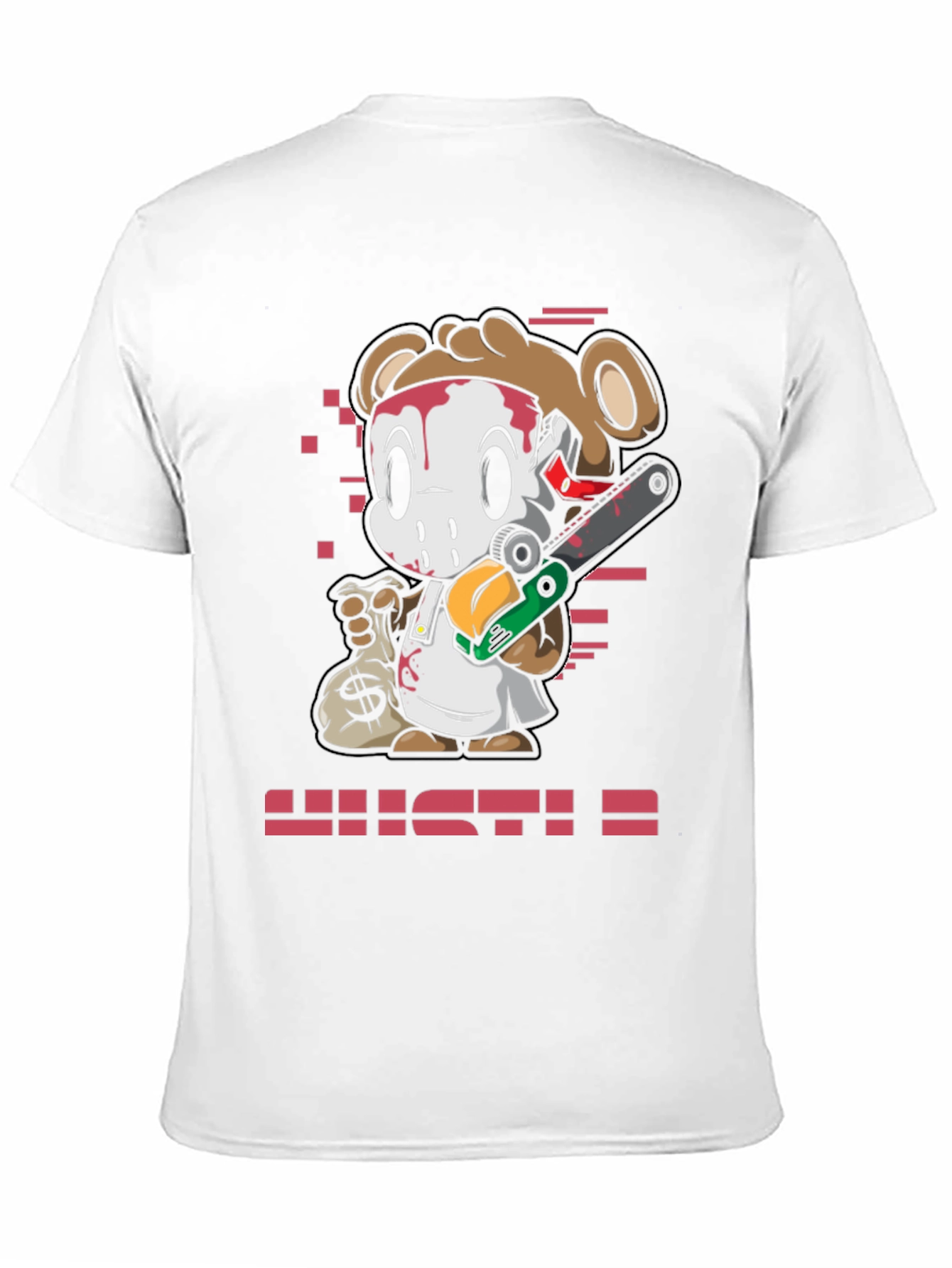 Cartoon Bear HUSTLE Graphic Print Tee