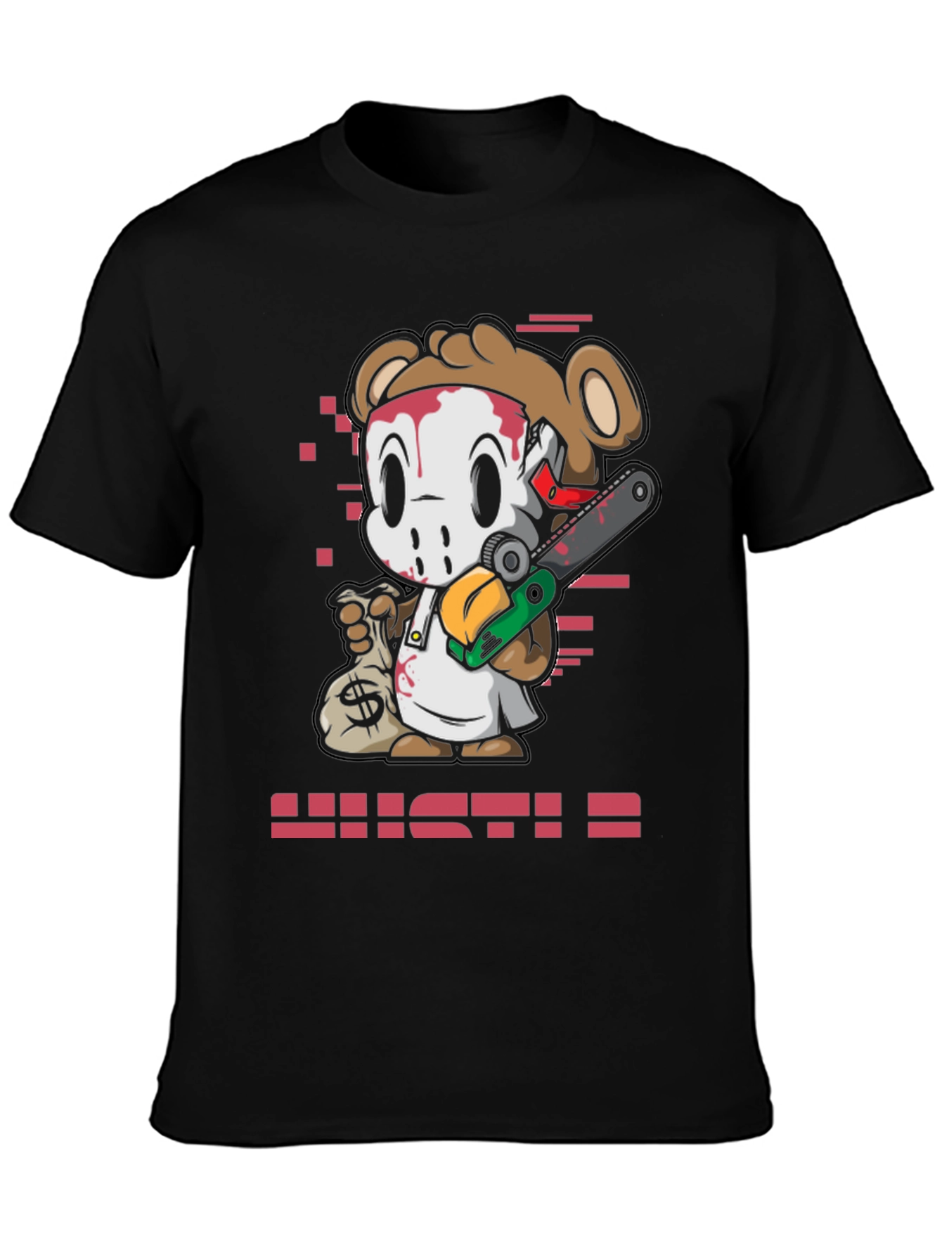 Cartoon Bear HUSTLE Graphic Print Tee