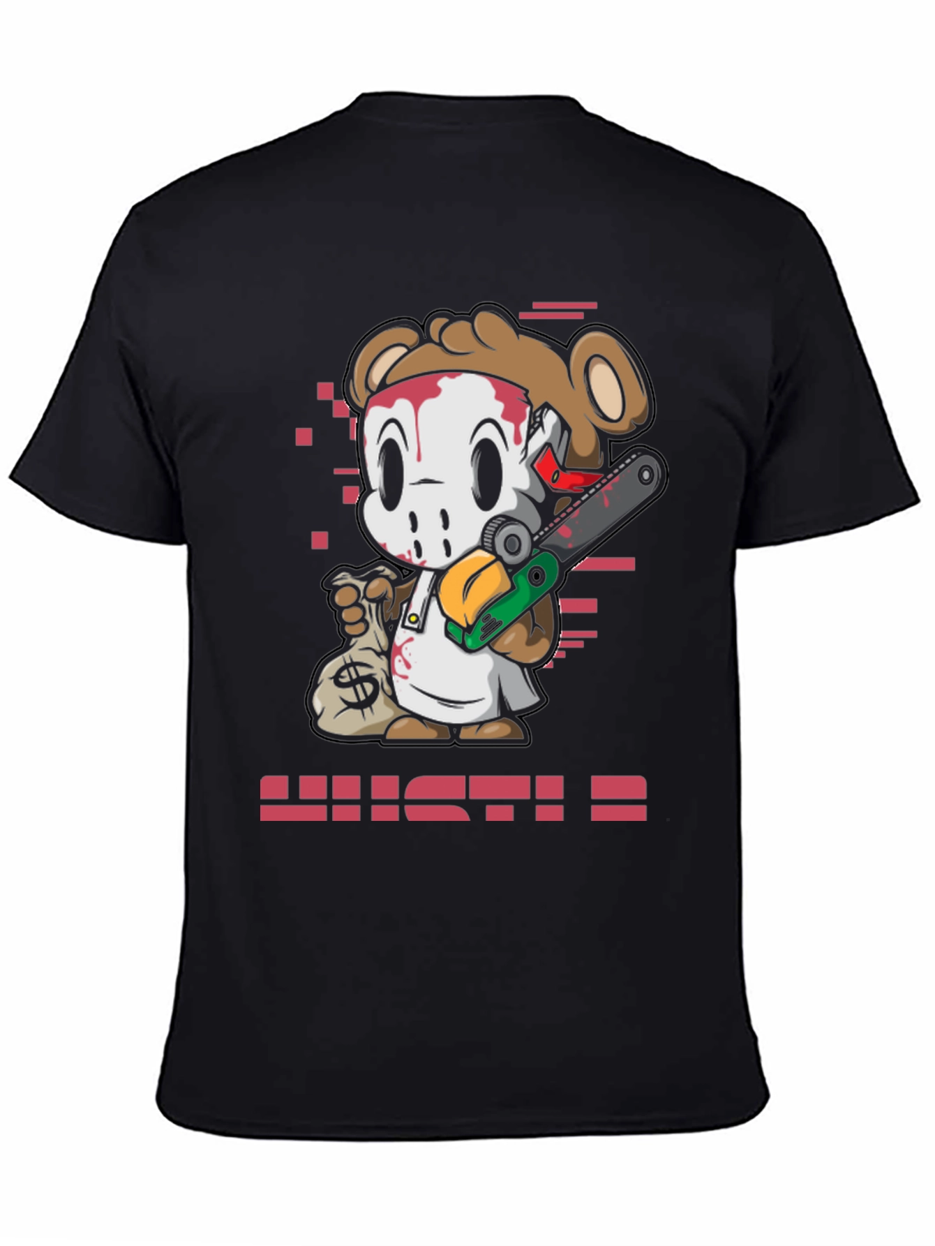 Cartoon Bear HUSTLE Graphic Print Tee