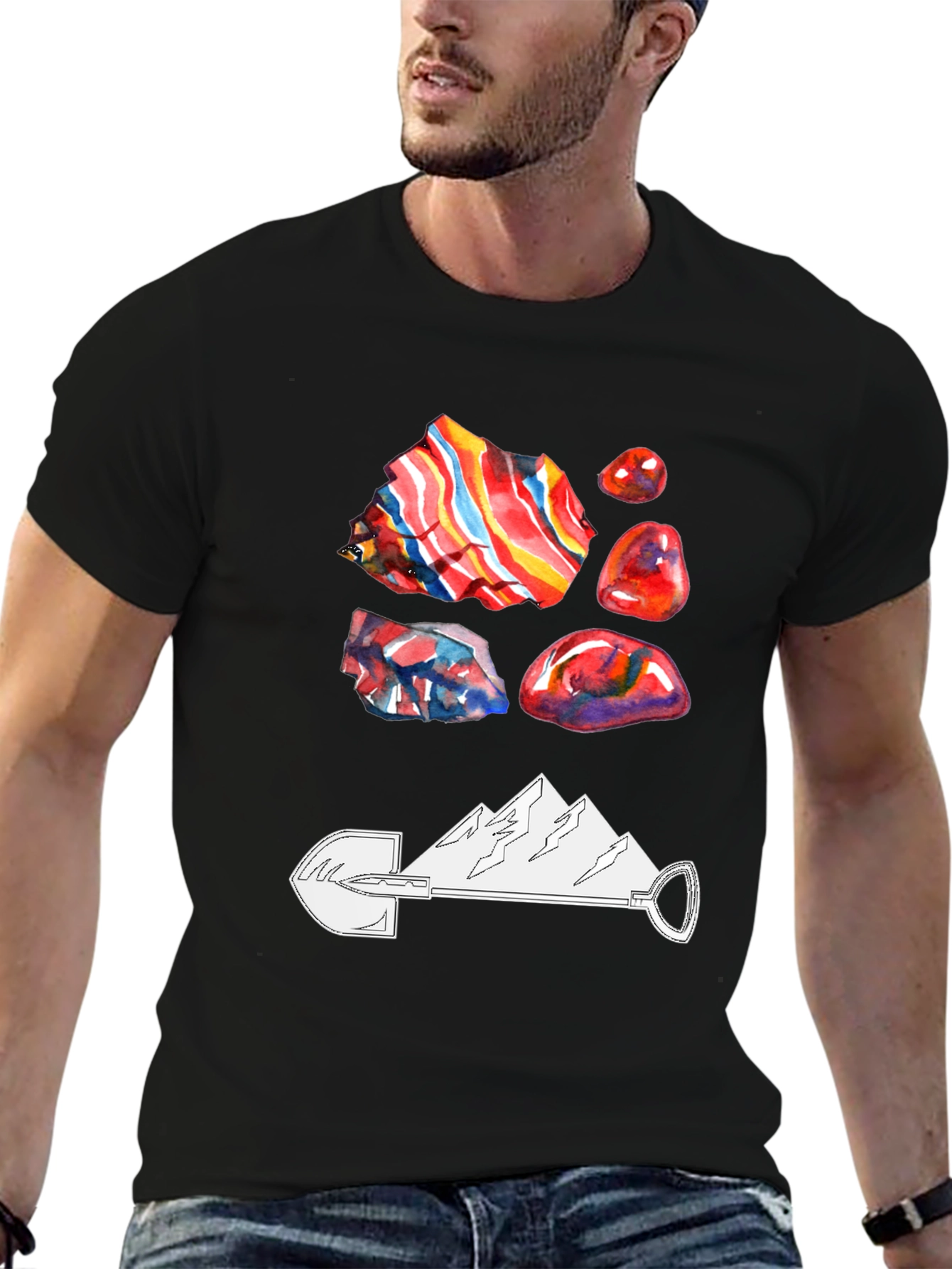 Geology T-Shirt - Rocks Shovel and Mountain Design