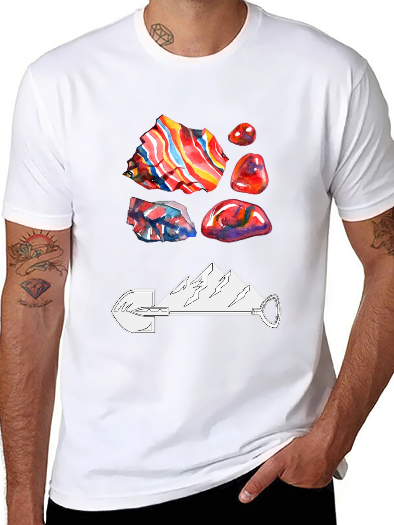 Geology T-Shirt - Rocks Shovel and Mountain Design