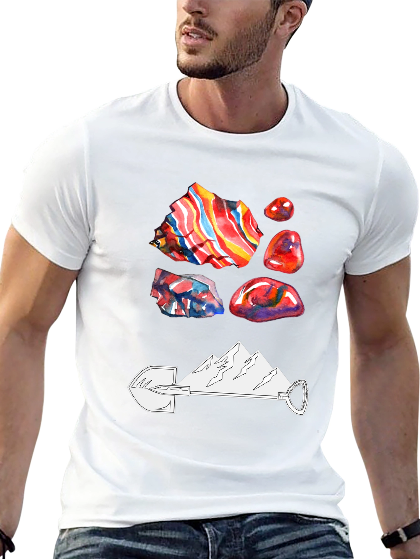 Geology T-Shirt - Rocks Shovel and Mountain Design