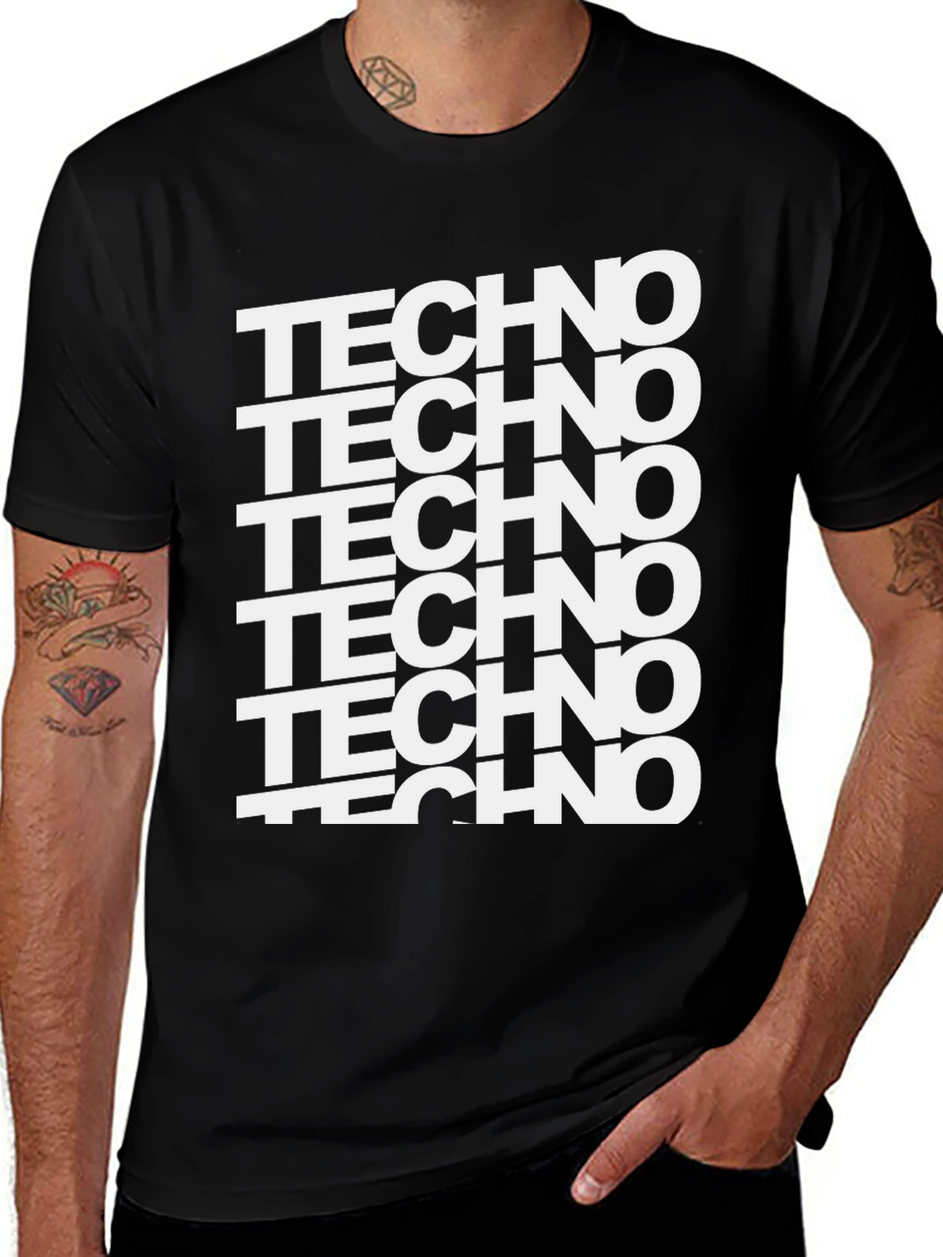 Bold Techno Music Graphic Tee - Black
