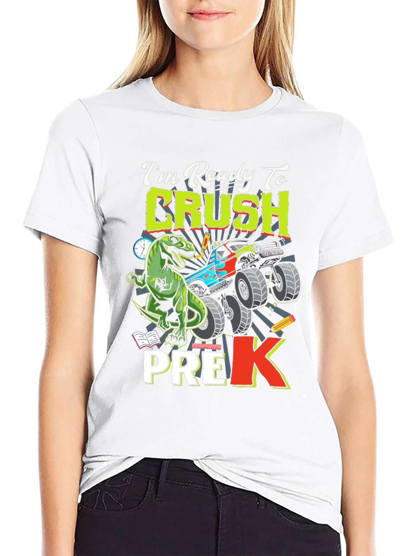 Ready to Crush Pre-K T-Shirt Dinosaur Monster Truck