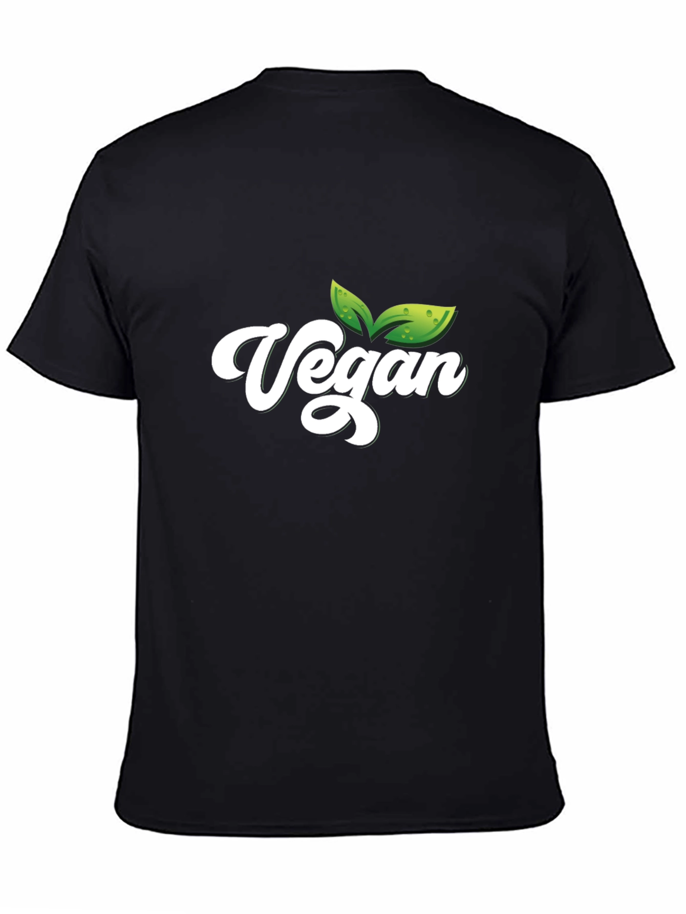 Vegan T-Shirt - Black Cotton Tee with Leaf Graphic