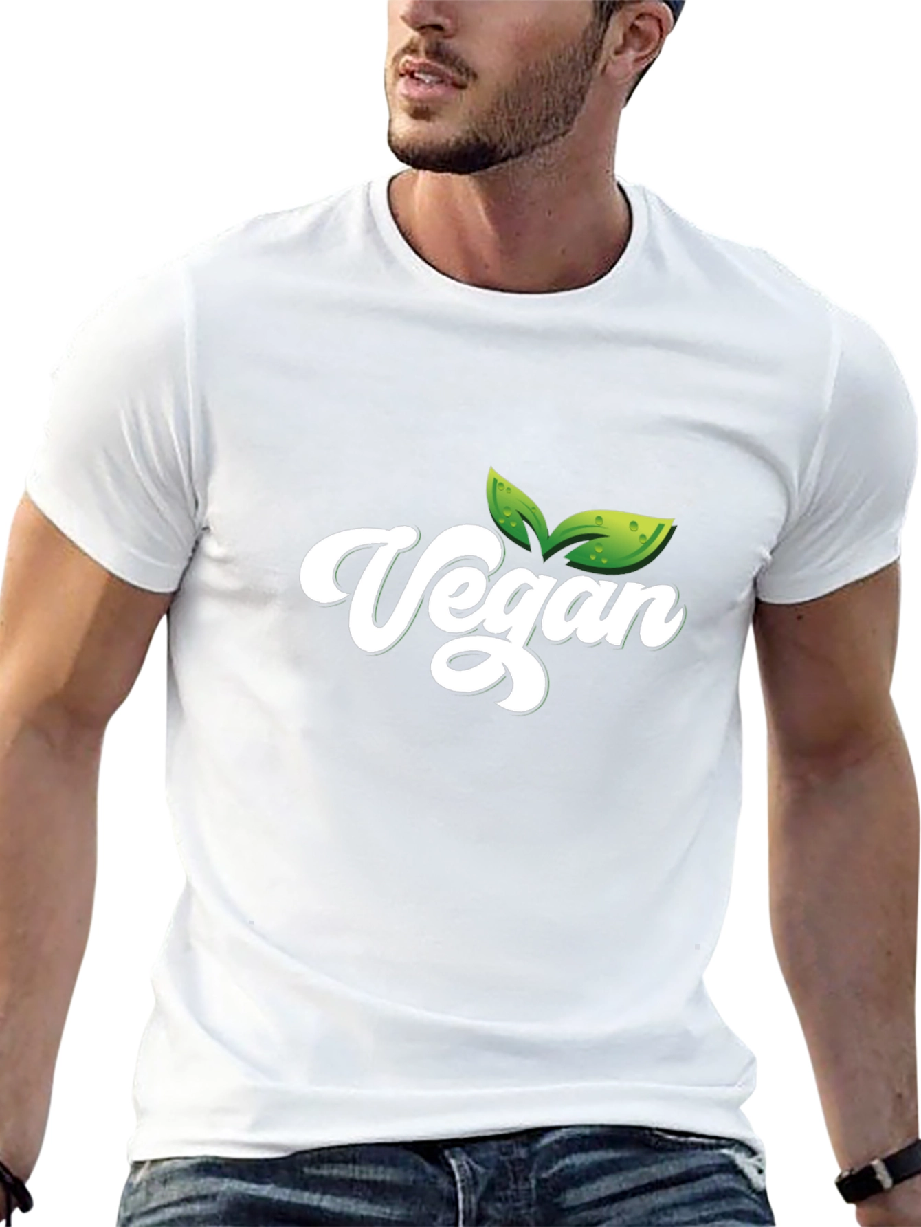 Vegan T-Shirt - Black Cotton Tee with Leaf Graphic