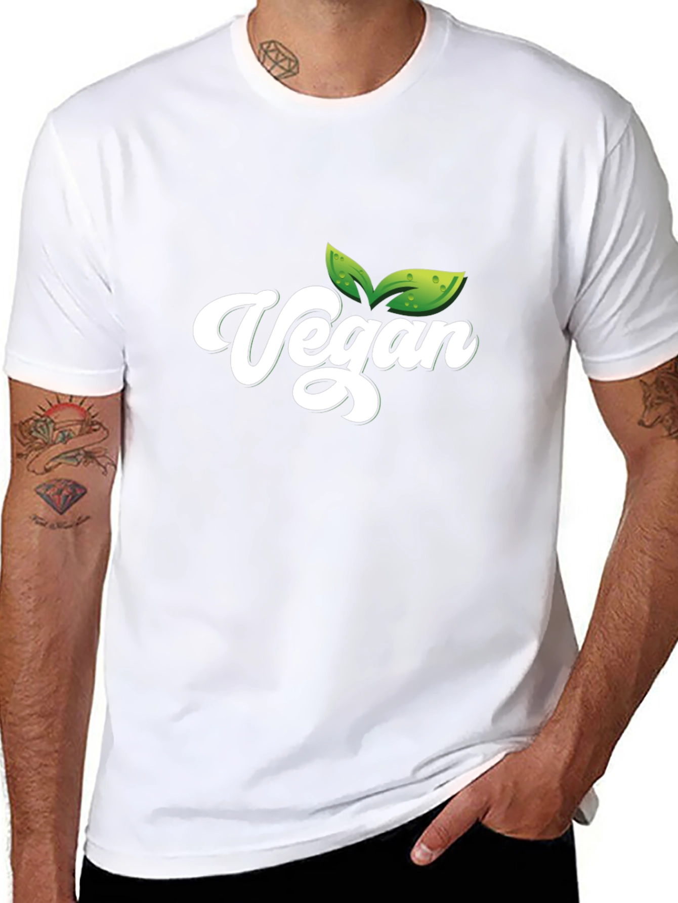 Vegan T-Shirt - Black Cotton Tee with Leaf Graphic