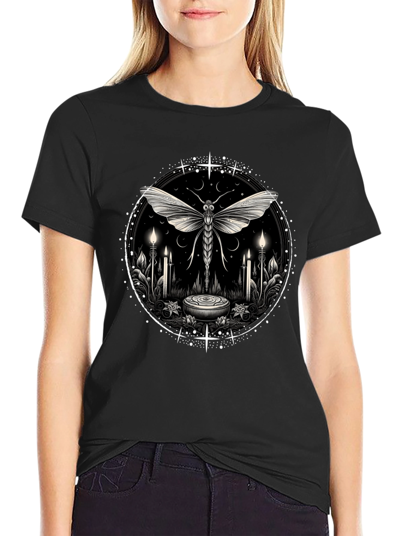 Mystic Moth Graphic Tee - Black Cotton Shirt
