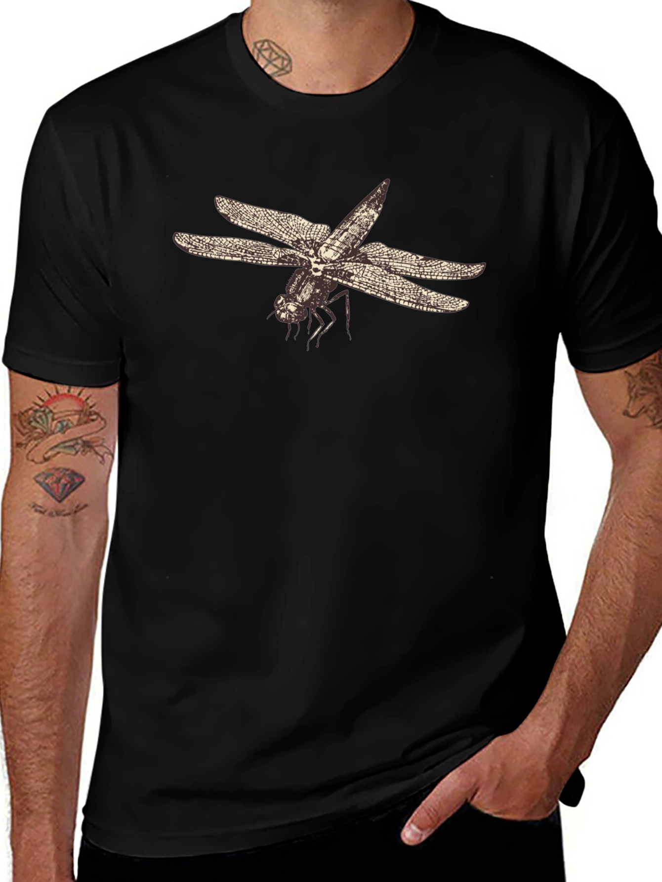 Dragonfly Graphic Tee - Black Cotton T-Shirt