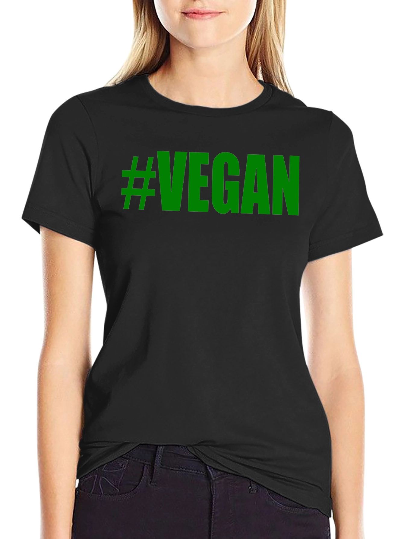 Vegan T-Shirt - Green Lettering Black Tee