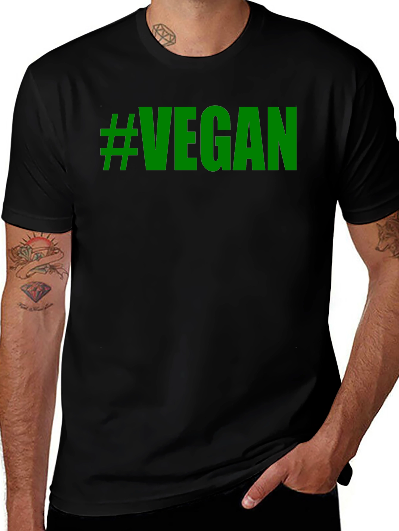 Vegan T-Shirt - Green Lettering Black Tee