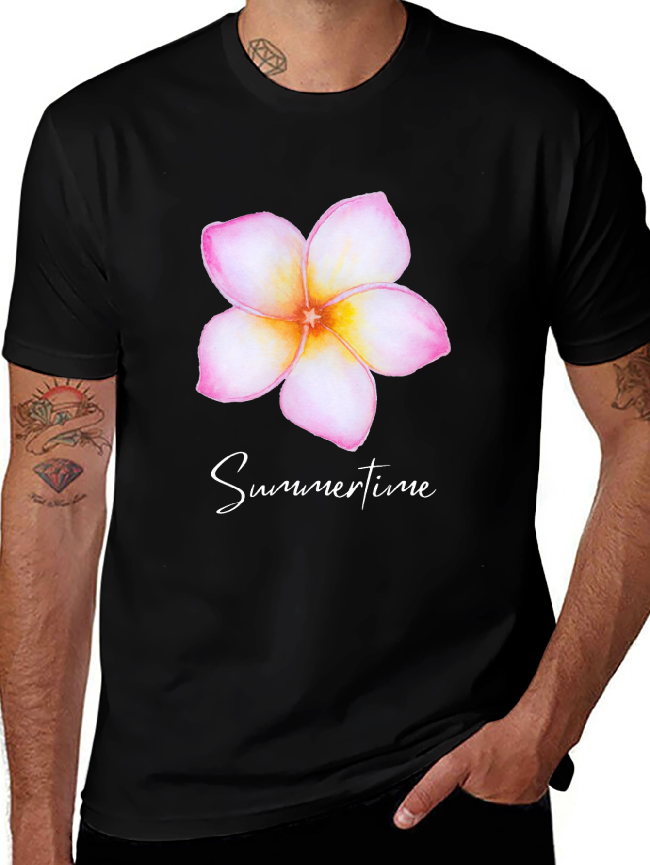 Tropical Flower Summertime Black T-Shirt