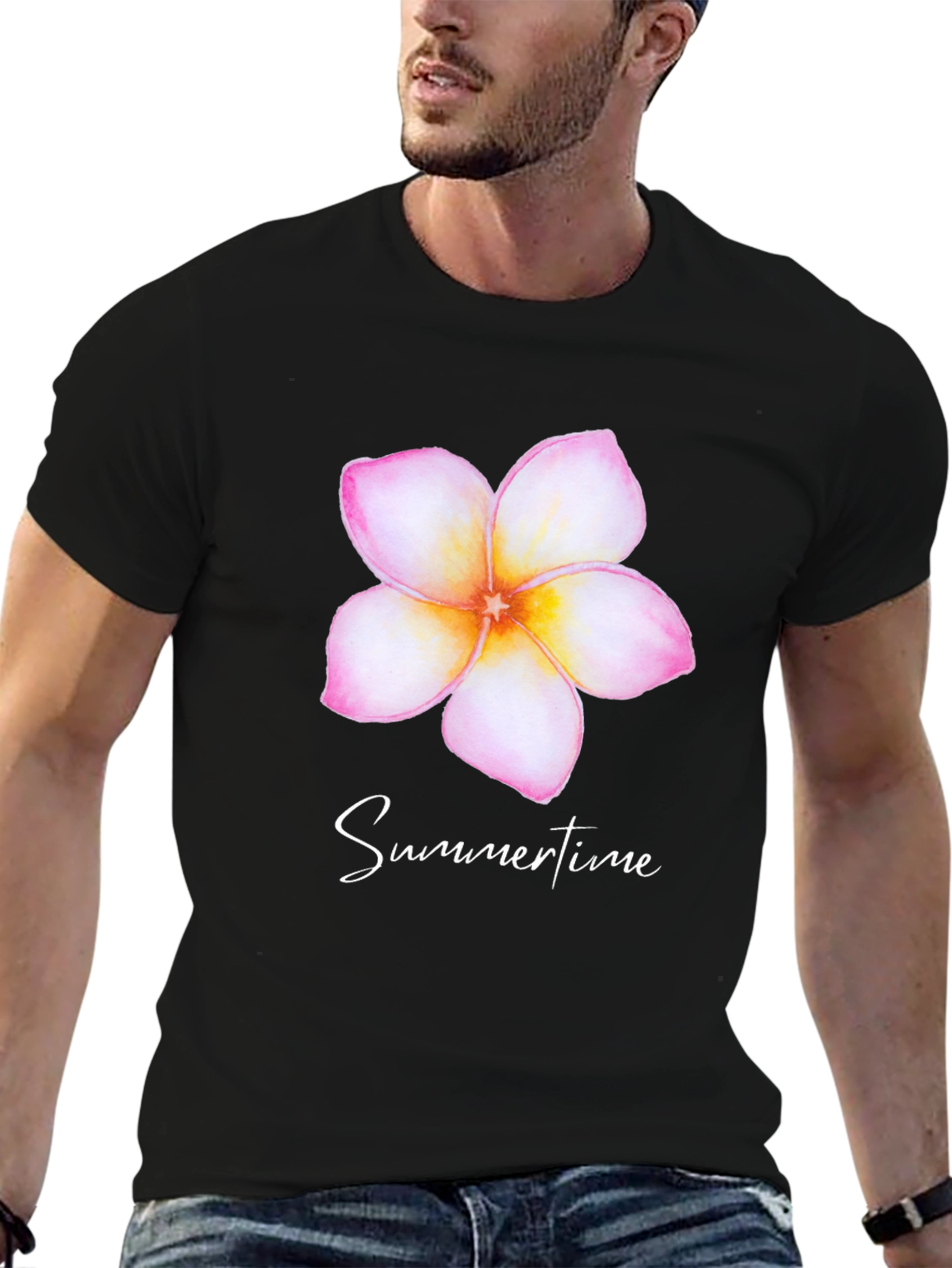 Tropical Flower Summertime Black T-Shirt