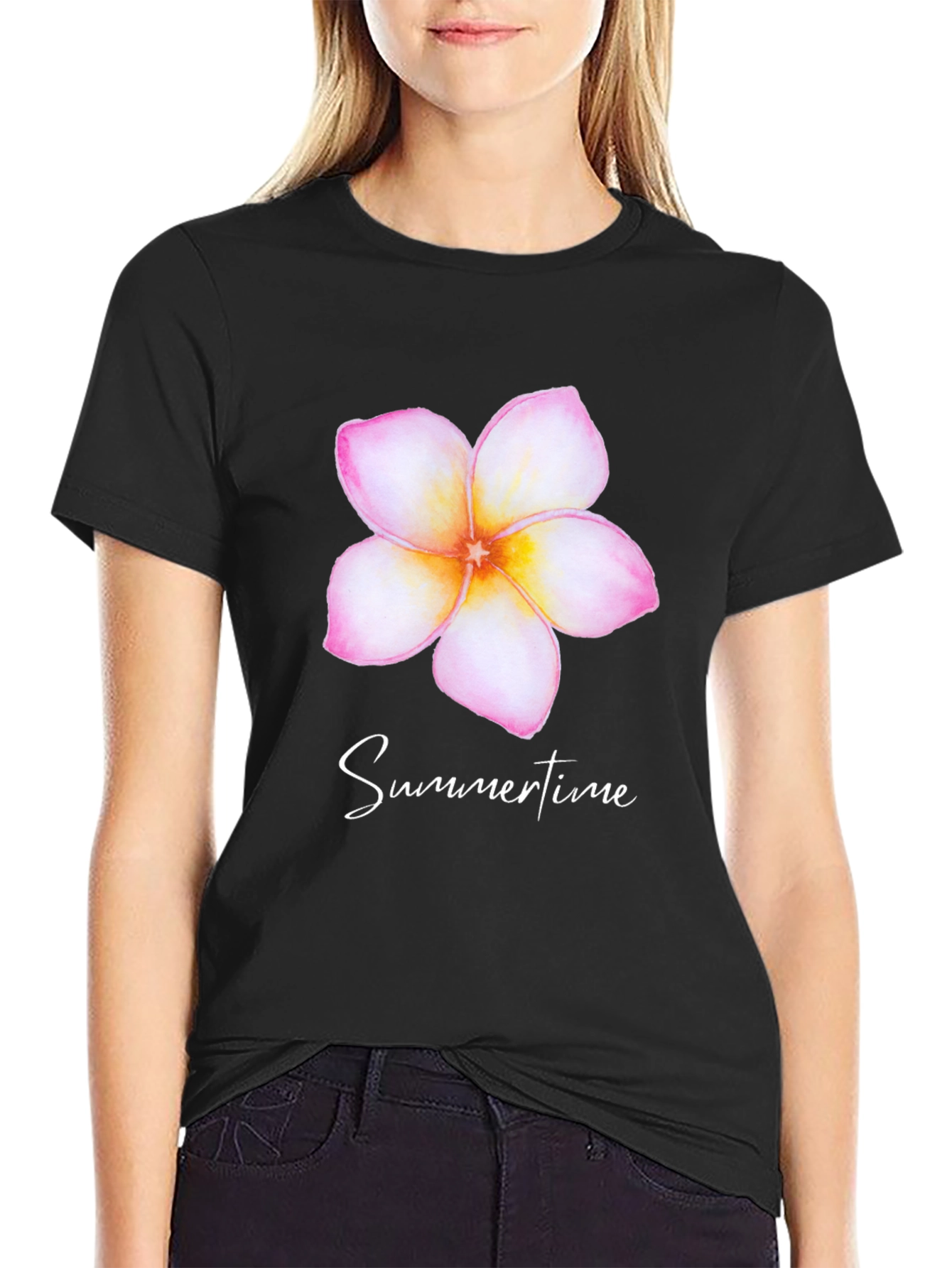 Tropical Flower Summertime Black T-Shirt